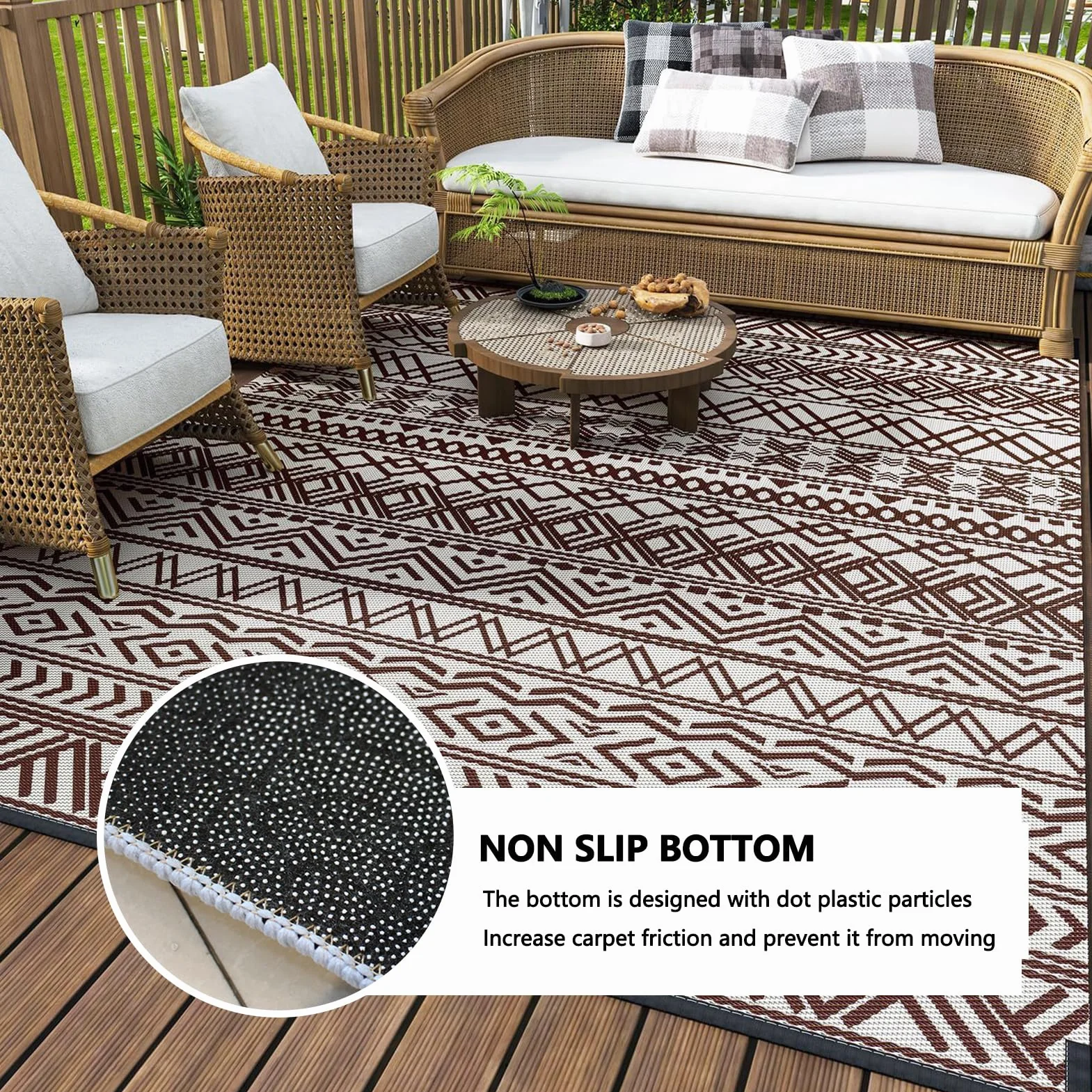 Alfombra Exterior Grande 200x300cm Antideslizante Resistente al Agua para Jardín Patio