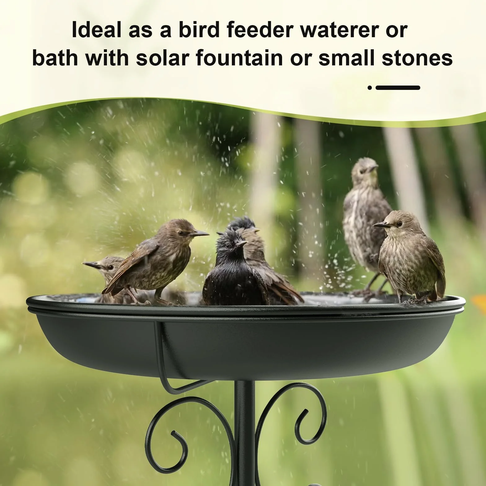 Comedero Pájaros Grande Metal con Soporte Exterior Altura Regulable 26x90 cm Negro