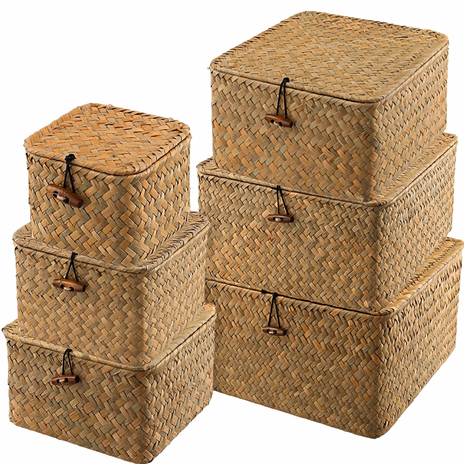 MOUYAT Cestas de Mimbre con Tapas, Cestas de Almacenamiento Rectangulares Hechas a Mano