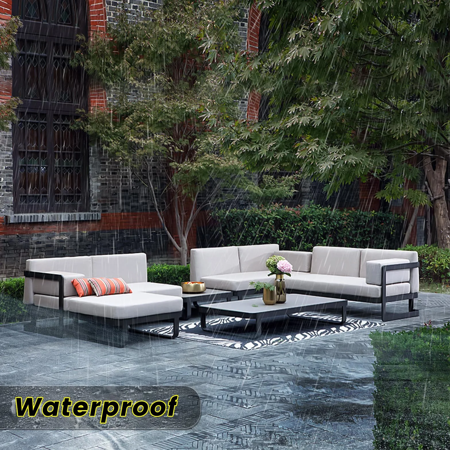 Cojín de Banco Impermeable Antideslizante Desmontable para Exterior Jardín y Sofá Columpio 10cm