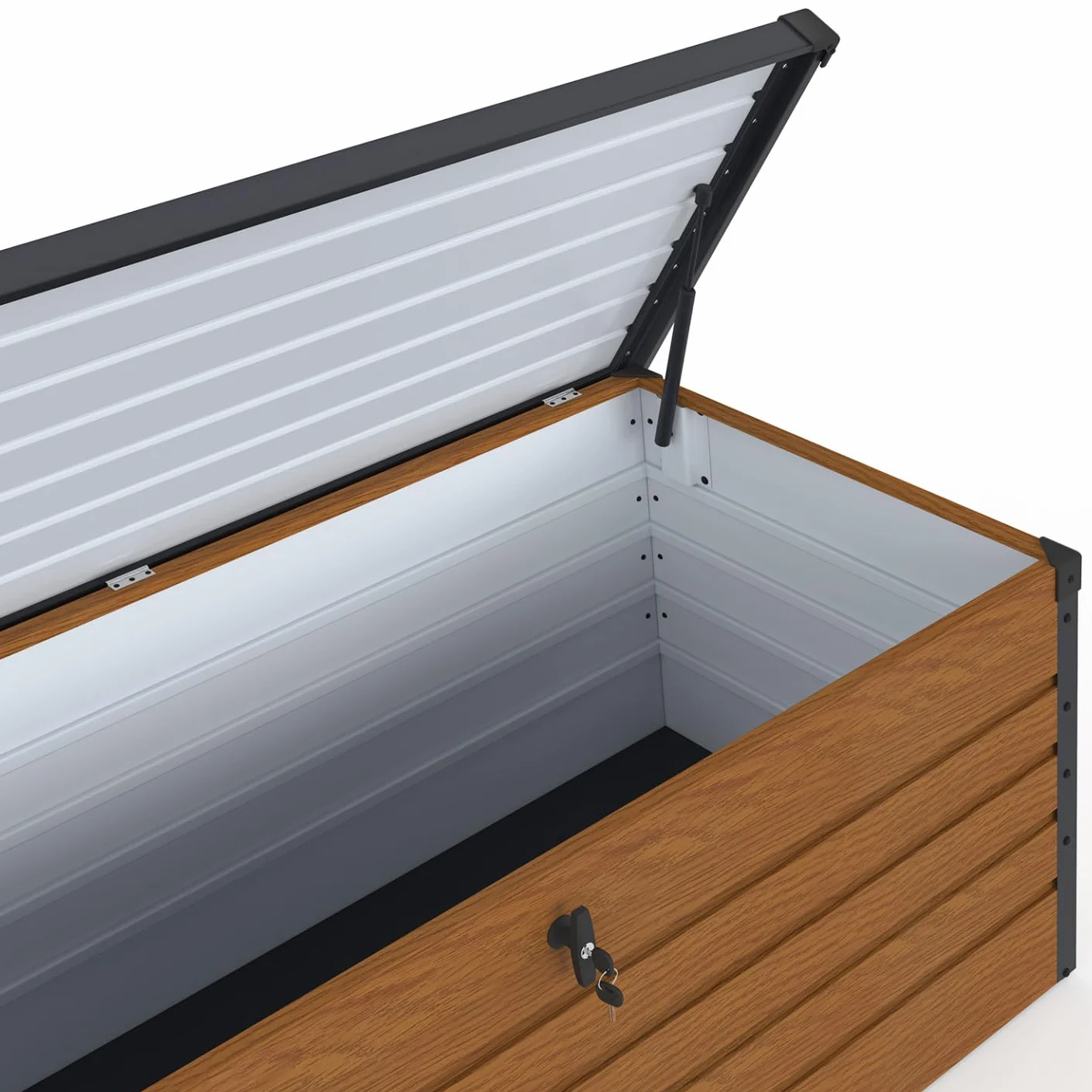 Baúl de almacenamiento de metal con cerradura 600 L 165 x 70 x 63 cm para jardín