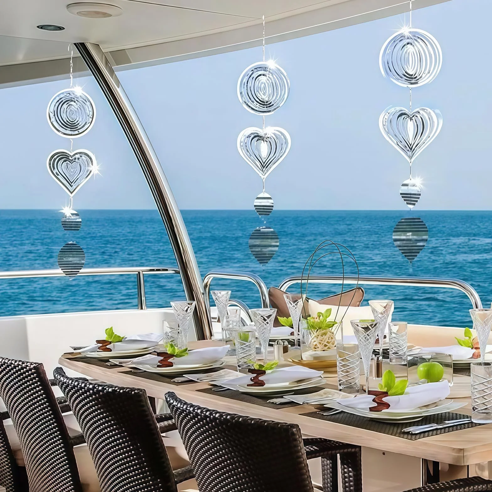 Carillón de viento 3D de acero inoxidable antipájaros para colgar salón ventana patios