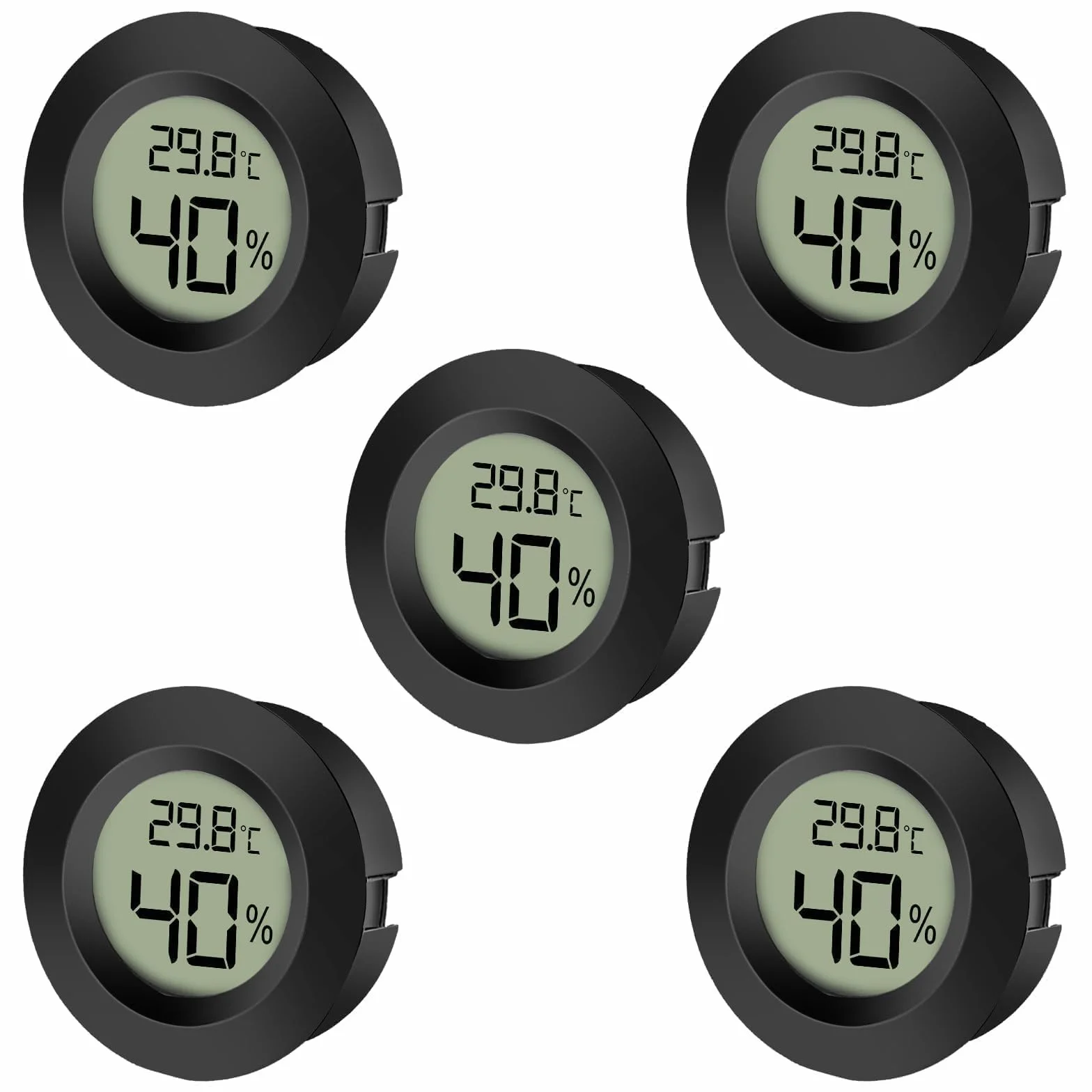 EEEKit Mini Higrómetro Termómetro Digital, Lote 5 Piezas, Medidor Humedad Temperatura para Sótano Invernadero, Negro Redondo