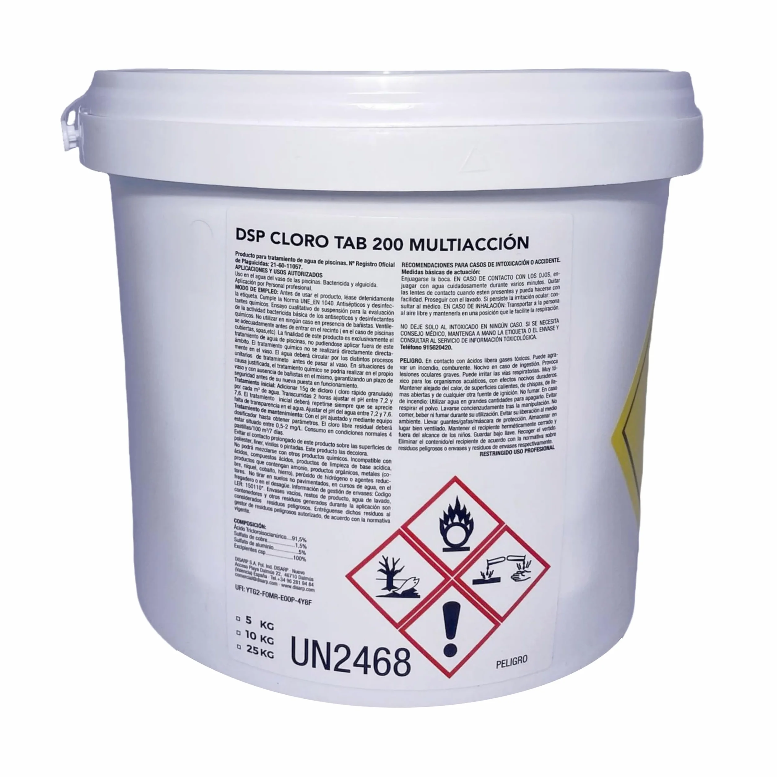 DSP Cloro Tab 200 Multiacción 5KG Pastillas 200gr | Tratamiento Completo para Piscina | Agua Cristalina y Desinfectada | Disolucion Lenta (Cloro 10 Acciones)