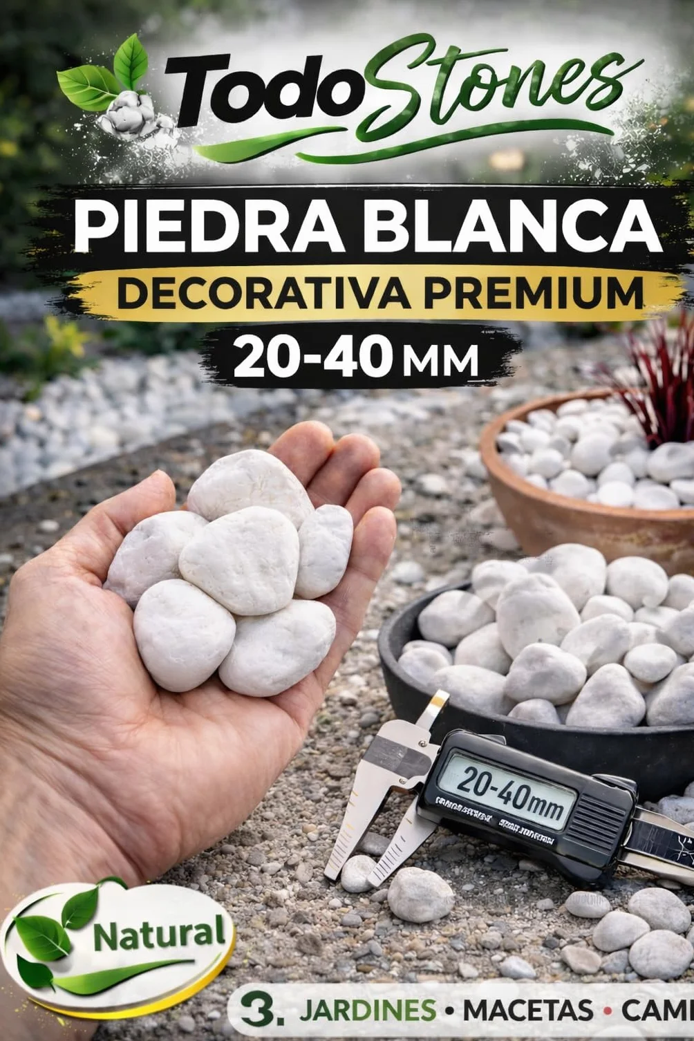 Piedra de mármol rodado blanco puro 20-40 mm Bolsa 5 kg