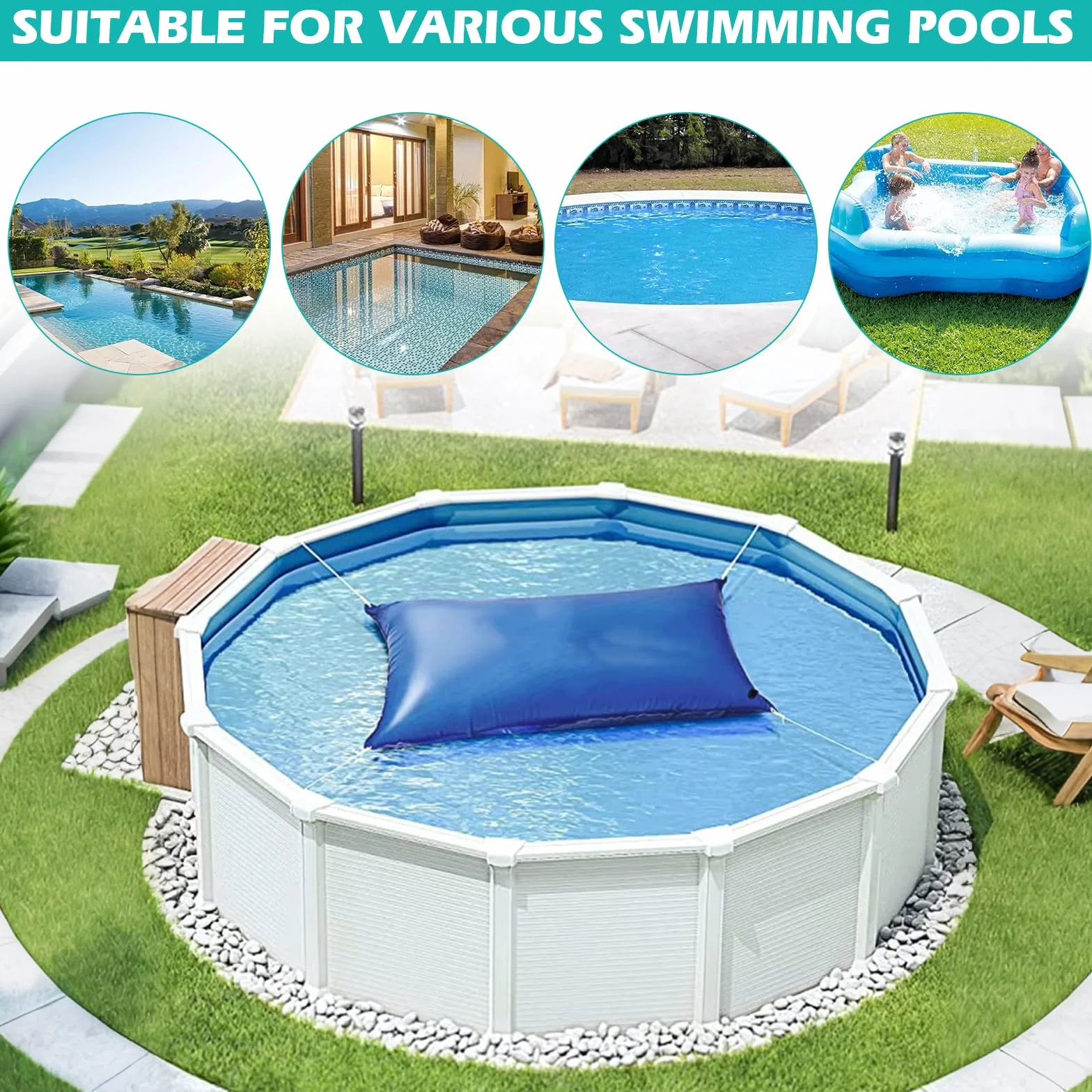 Cojín de Invierno para Piscina 4,3 x 1,15 m, Doble Costura, Válvula de Seguridad