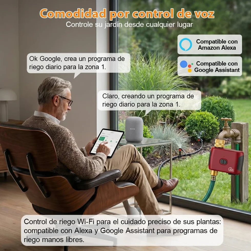 GIEX Temporizador de riego WiFi Programador inteligente para grifo de jardín Alexa Google Assistant