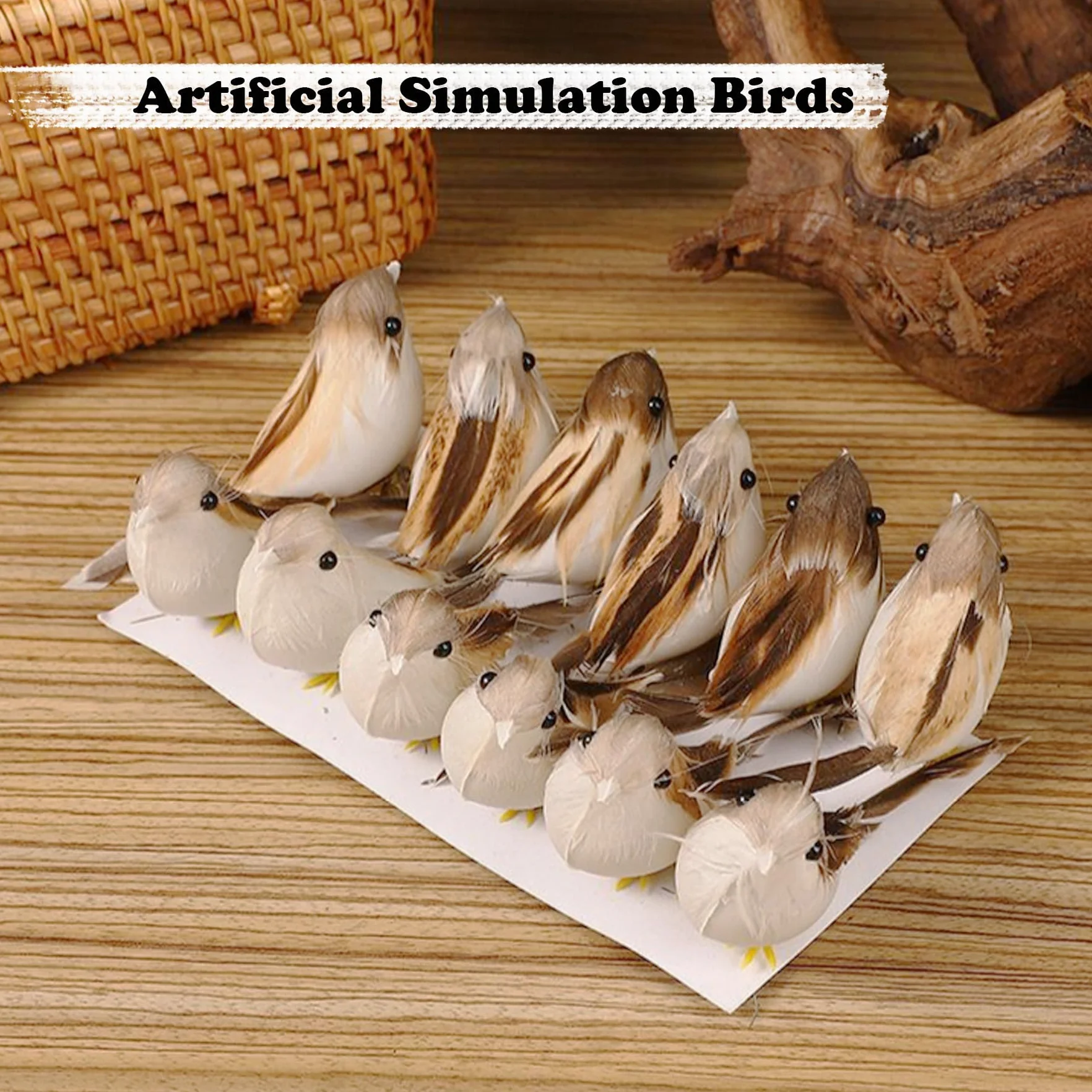 Pájaros de Imitación con Plumas, 12 Pz, Pájaro Artificial Decorativo Jardin