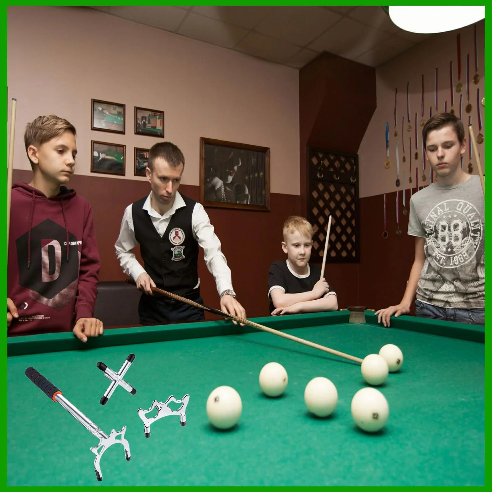 Puente de Billar Retráctil con 3 Cabezales Extraíbles para Snooker
