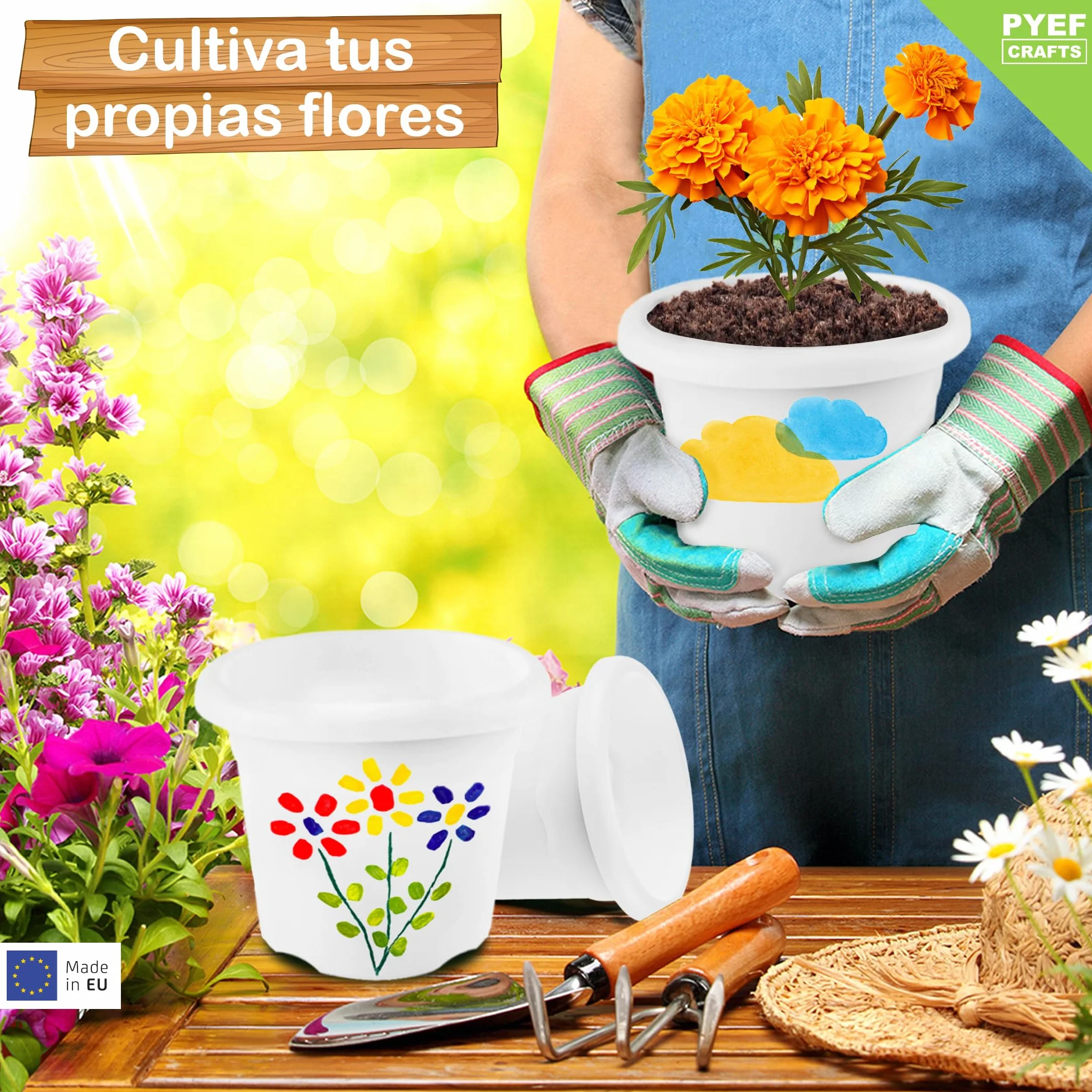 PYEF CRAFTS Kit Cultivo Flores Pinturas para Niños - Huerto Urbano Manualidades Juguetes 3-10 años