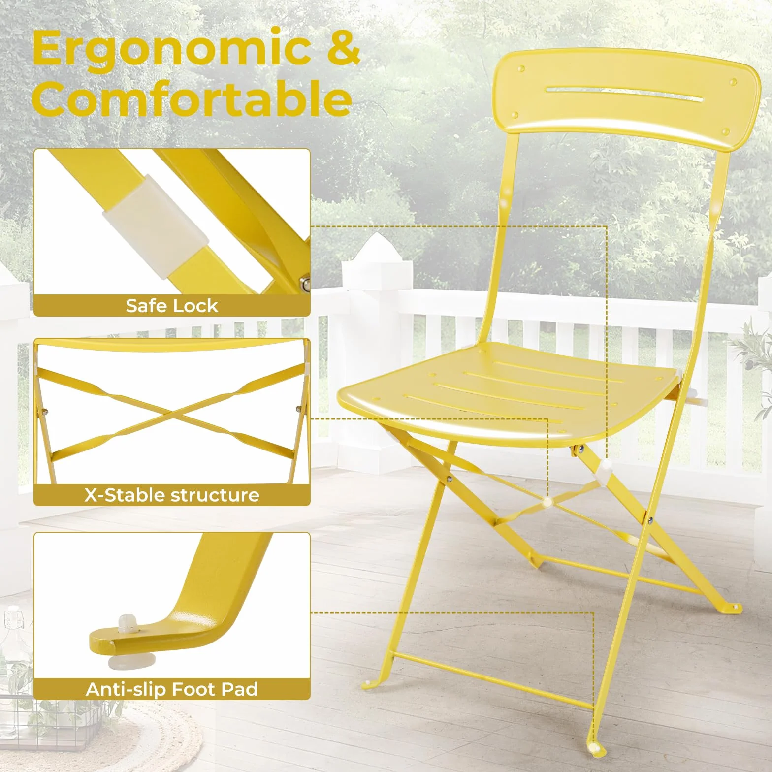Juego de mesa de bistró con 2 sillas, muebles de terraza resistente a la intemperie, 3 piezas (amarillo)