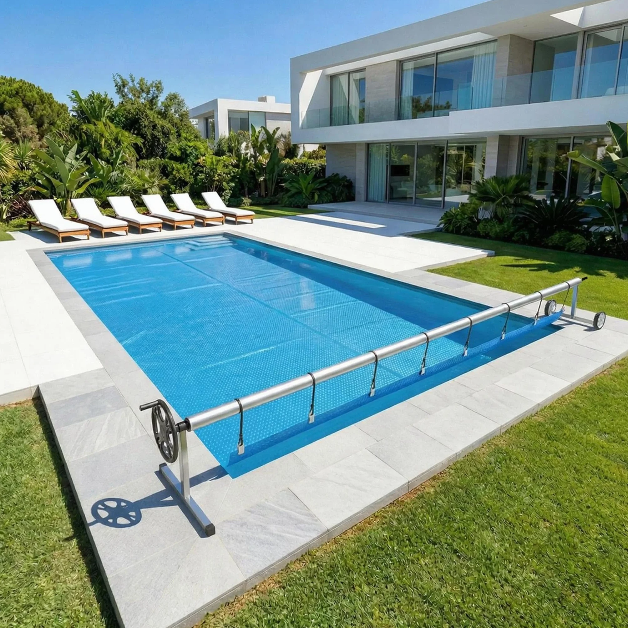 Enrollador de piscina manual 3-5,7 m resistente a la intemperie para lona solar