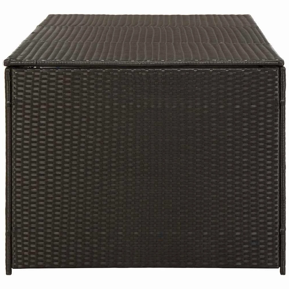 Baúl de almacenaje de polirratán 180 x 90 x 70 cm, color marrón, con tapa y muelle de gas para cojines de muebles de jardín, cojines y accesorios