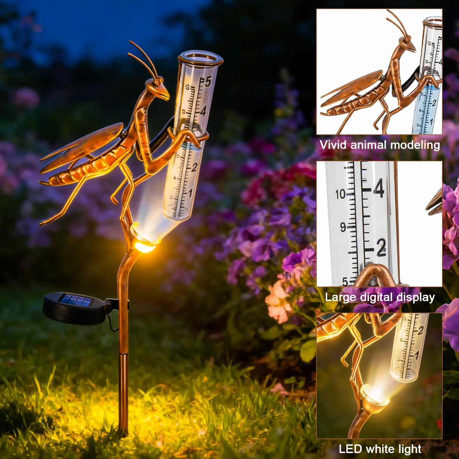 Pluviómetro de cristal para jardín H 61 cm a prueba de heladas con varilla