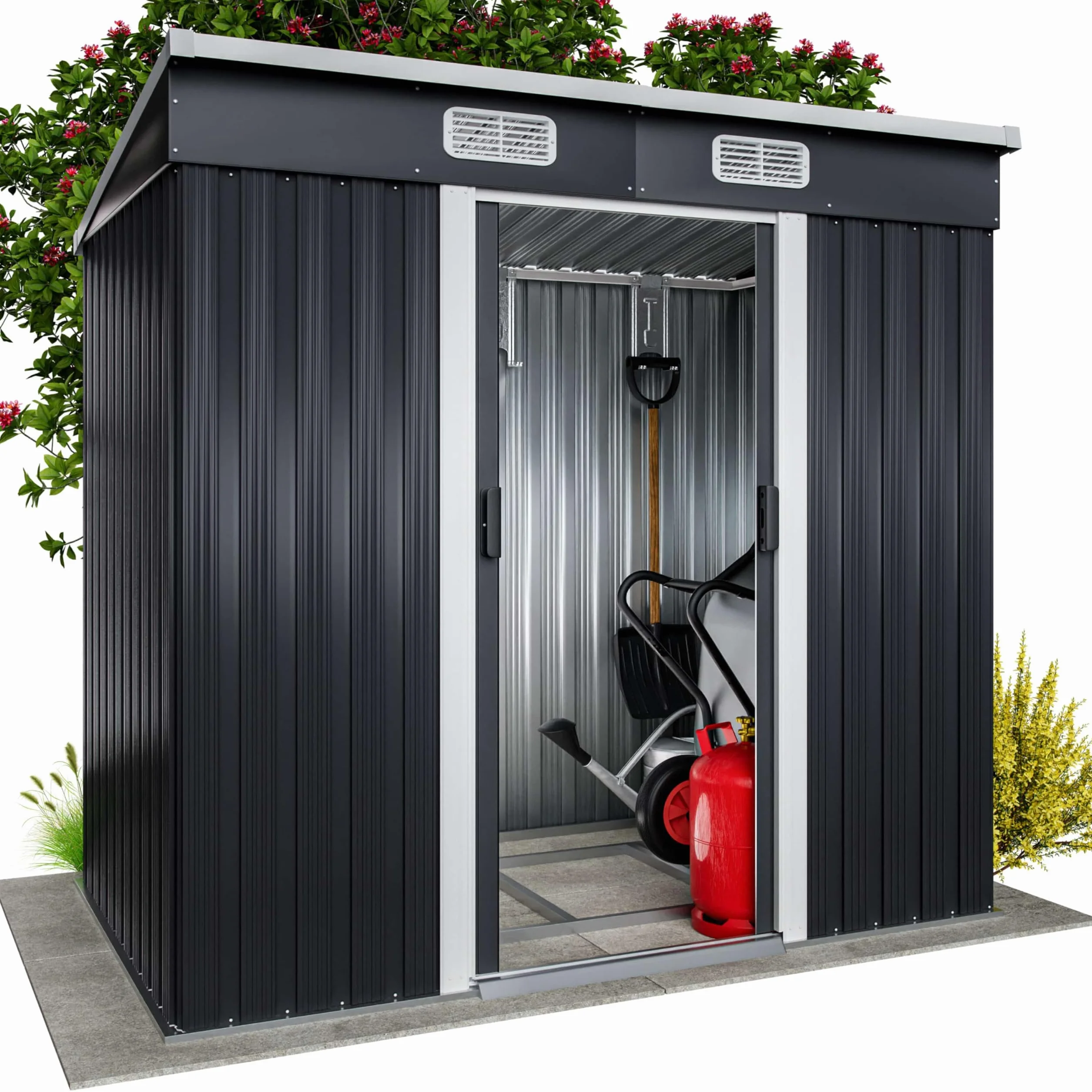 Cobertizo de Jardín Metálico 2m² 200x125x185cm Puerta Corrediza Antracita