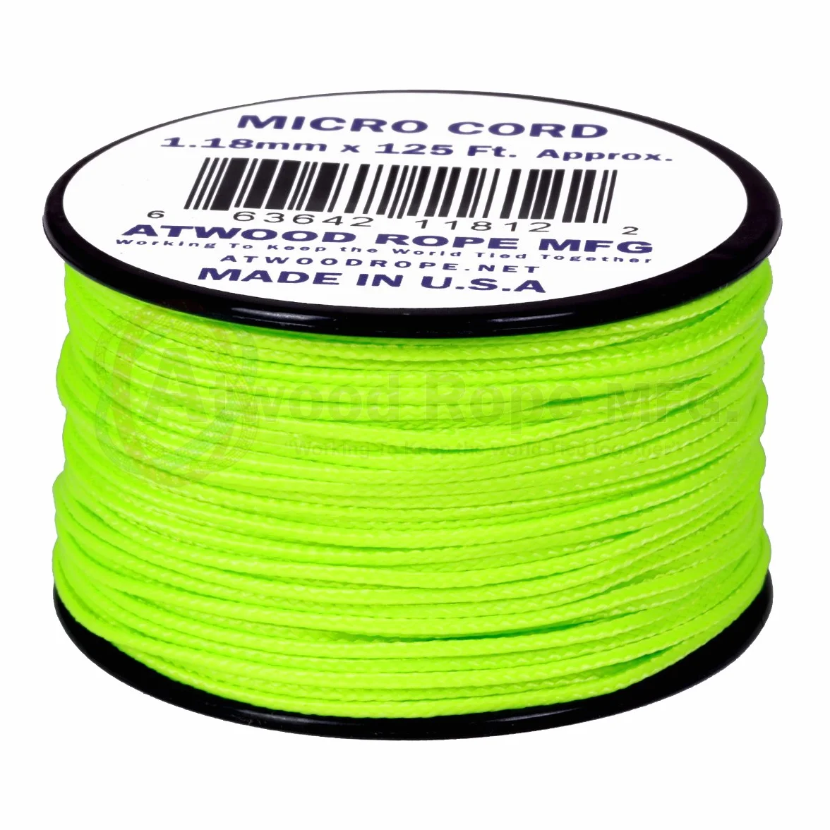 Cuerda de paracaídas Neon Green MS18 1,18 mm x 125 pies color verde