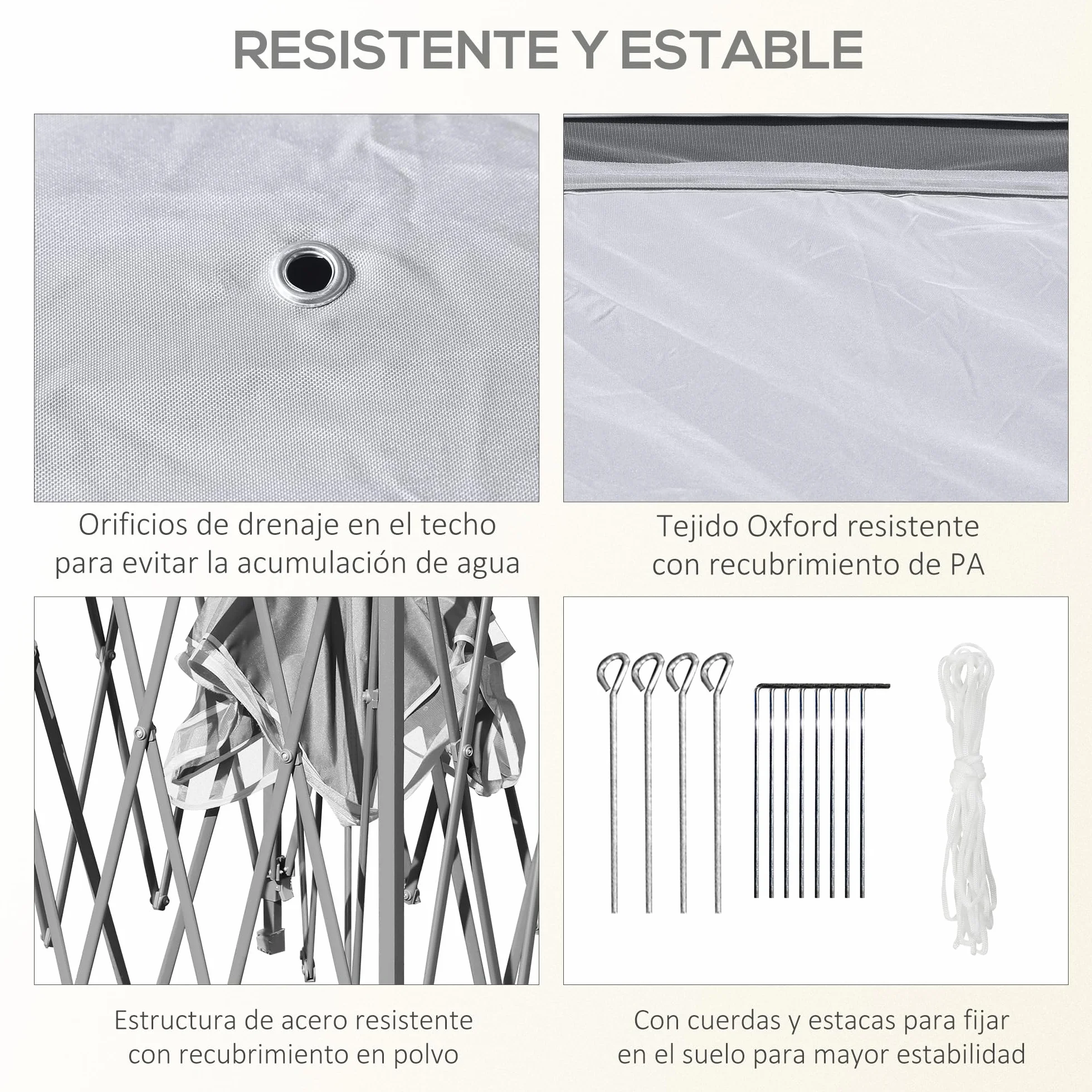 Outsunny Carpa Plegable 3,3x3,3 m Cenador de Jardín con Altura Ajustable en 3 Niveles Doble Techo 4 Mosquiteras Extraíbles y Bolsa de Transporte Impermeable Anti-UV Gazebo para Exterior Fiestas Gris
