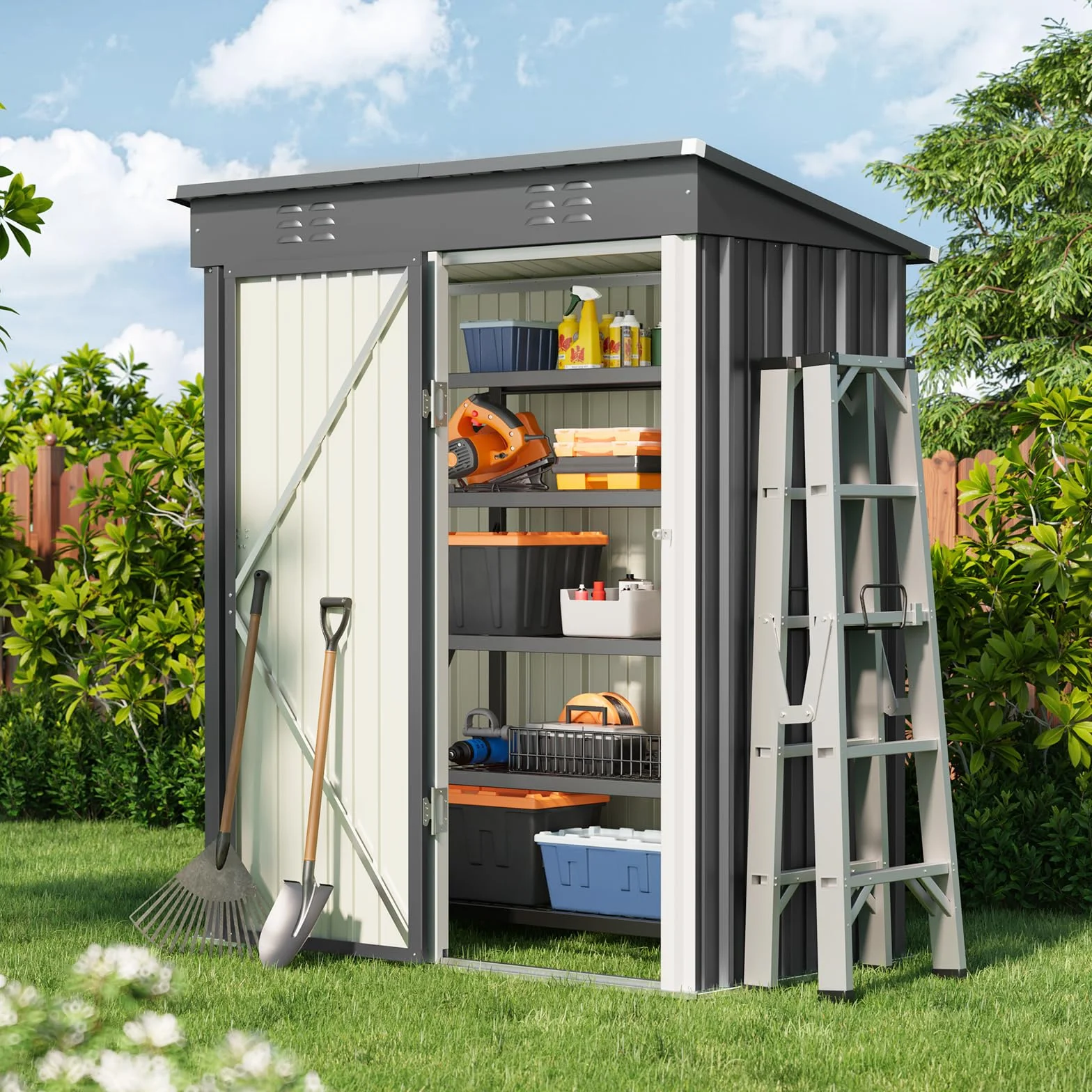 Bealife Caseta Jardín Exterior Metálico Almacenaje Puerta Corrediza 180x162x95cm Gris
