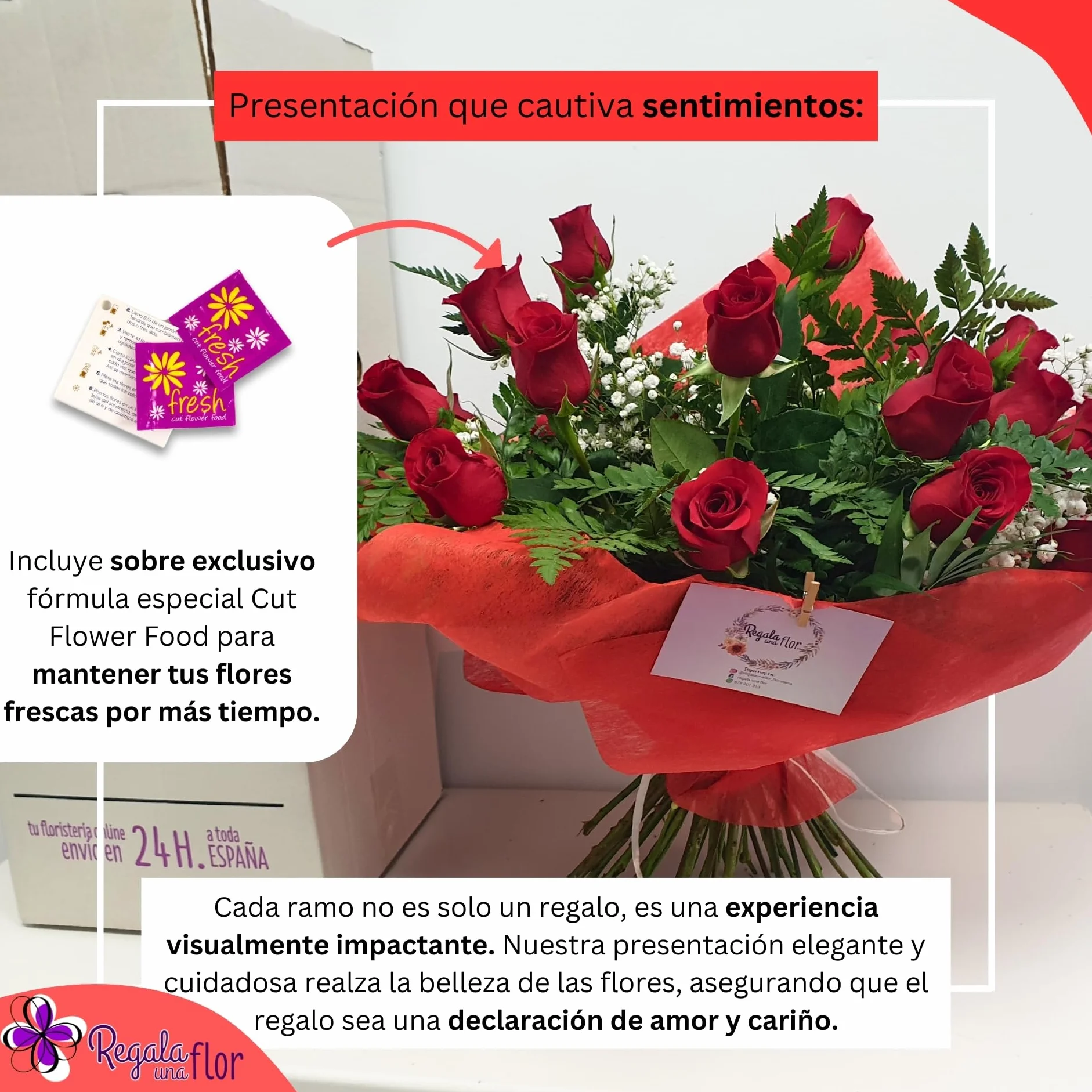 Ramo de 20 rosas rojas naturales a domicilio con tarjeta dedicatoria