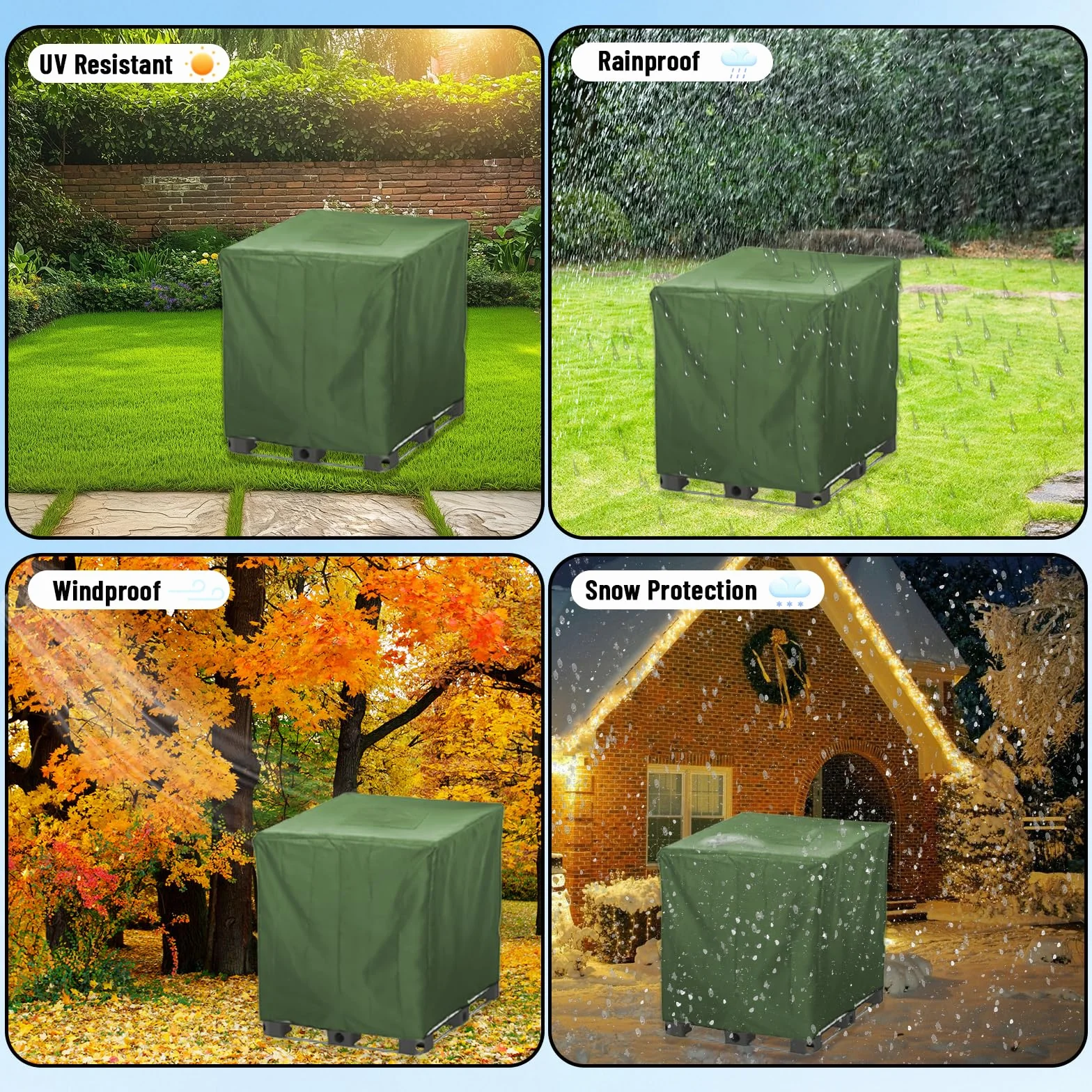 Cubierta IBC para Depósito de Agua 1000L Impermeable 420D Anti-UV 120x100x116 cm Verde