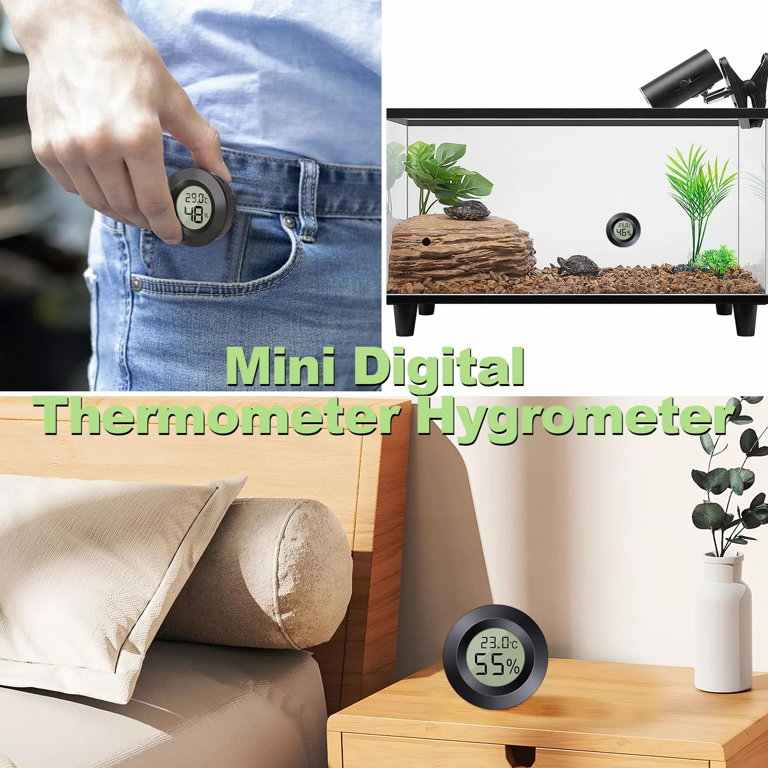 Mini Termómetro Higrómetro Digital ℃/℉ Ajustable Interior Negro 6pcs