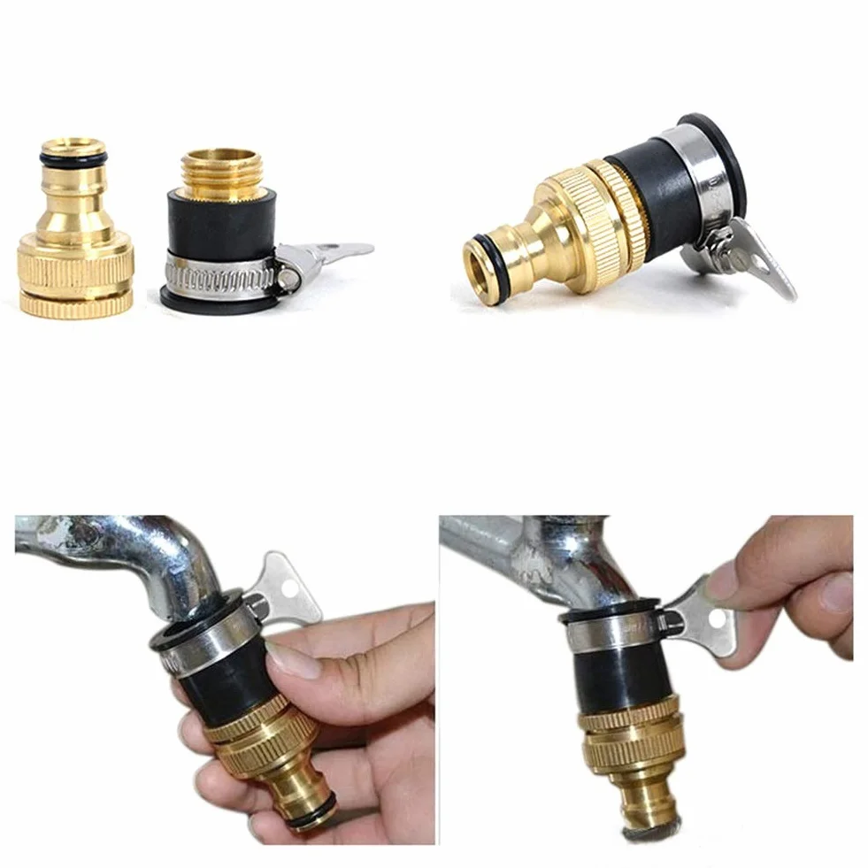 1/2" a 3/4" Conector de Grifo de Manguera de jardín Adaptador de Rosca Conector de Grifo de Manguera Boquilla Práctico Lavadora Grifo Universal Conector rápido de Agua de jardín de latón