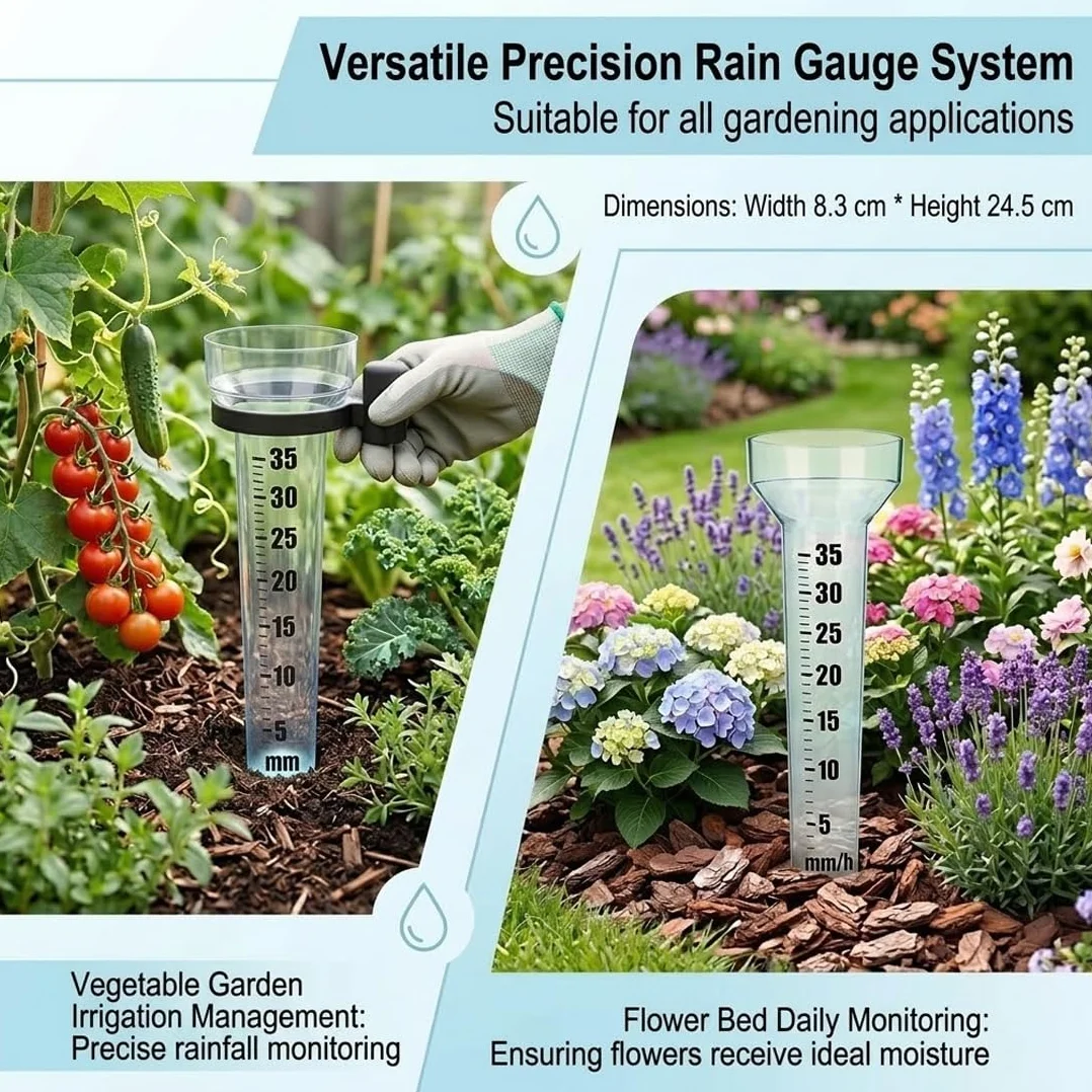 Pluviómetro para Jardín con Estaca de Tierra Medidor de Lluvia Escala 35 mm Set de 2