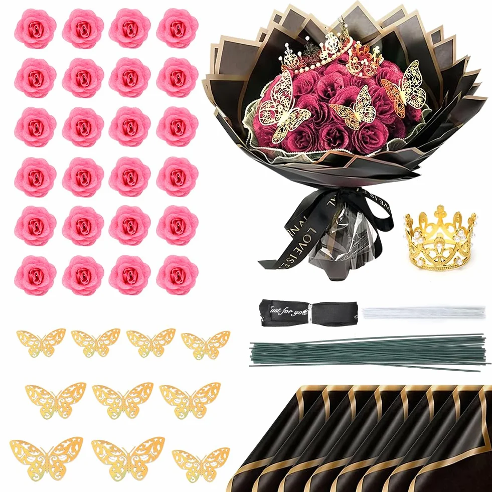 Ramo de rosas con purpurina 24 unidades corona regalos bodas aniversarios cumpleaños Navidad San Valentín Rosa