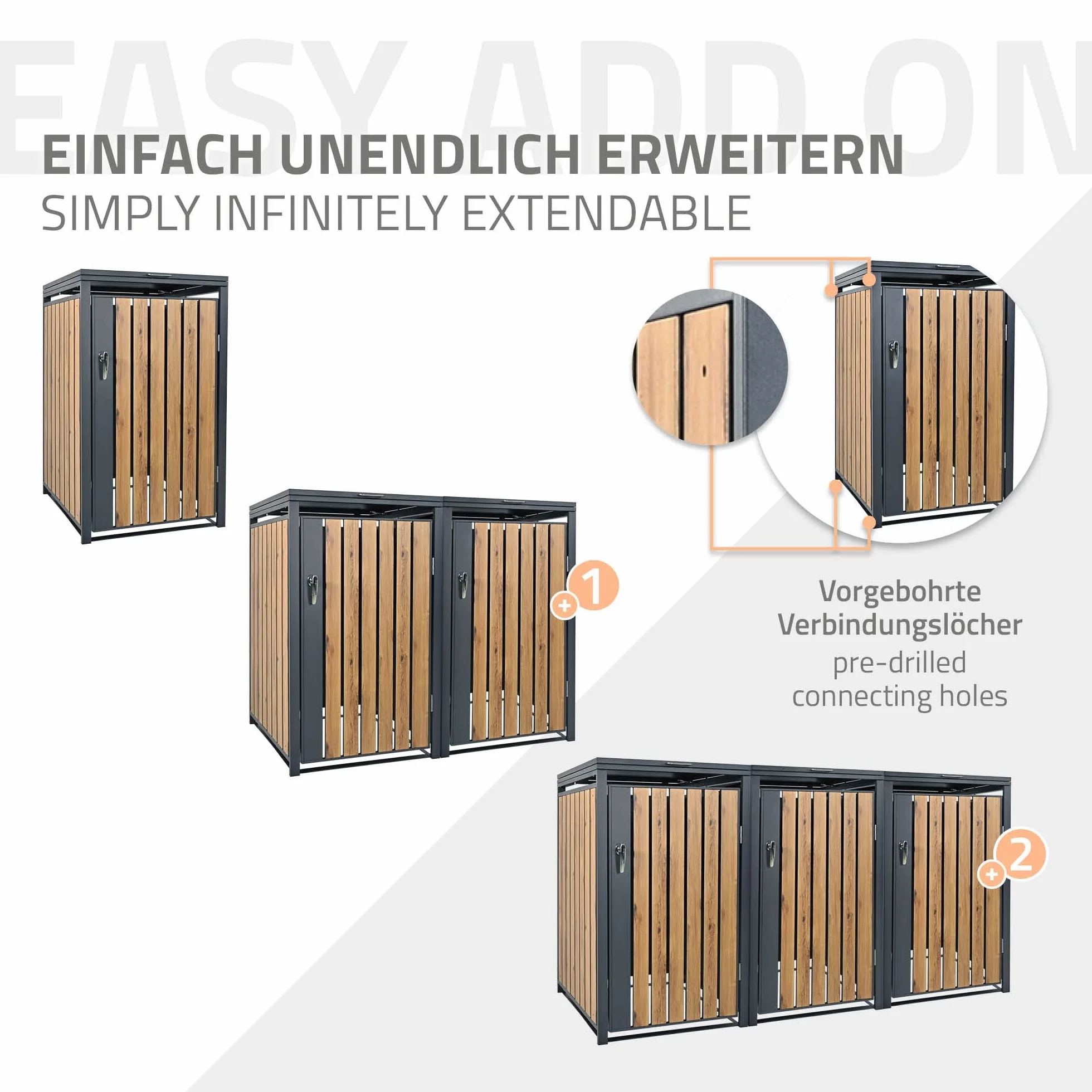 Cobertizo para Cubo de Basura 240L Antracita Aspecto Roble 68x80x116,3 cm Caseta de Acero para Jardín Exterior
