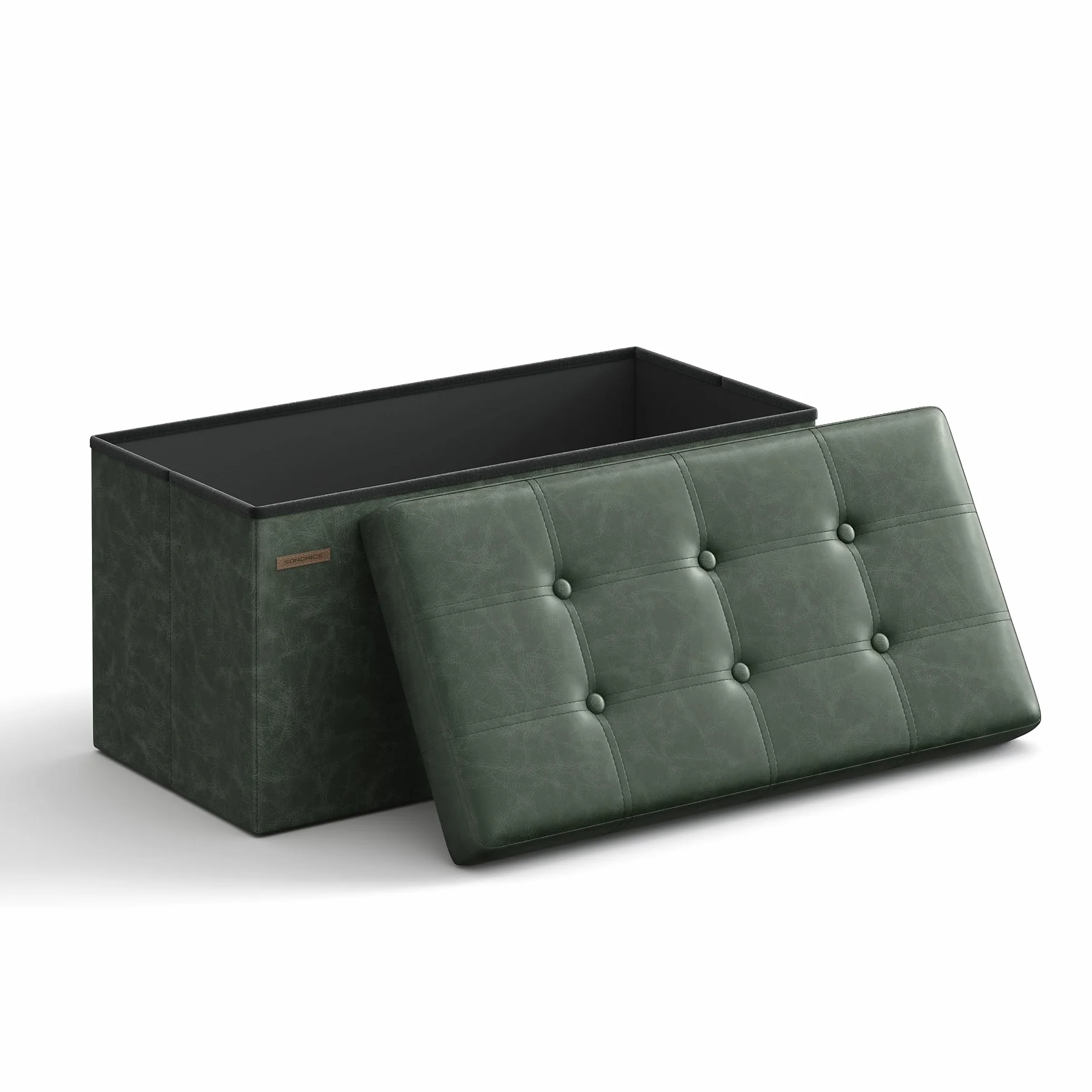 SONGMICS Baúl de Almacenaje Plegable 38x76x38 cm Taburete Reposapiés hasta 300 kg Verde Bosque