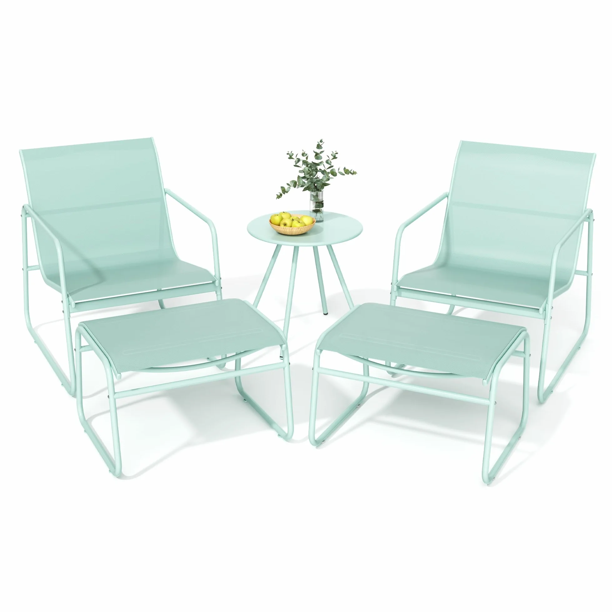 Pamapic Conjunto de Jardín de 5 Piezas, Muebles de Jardín con Mesa y Sillas, Tejido Textilene Transpirable, Verde