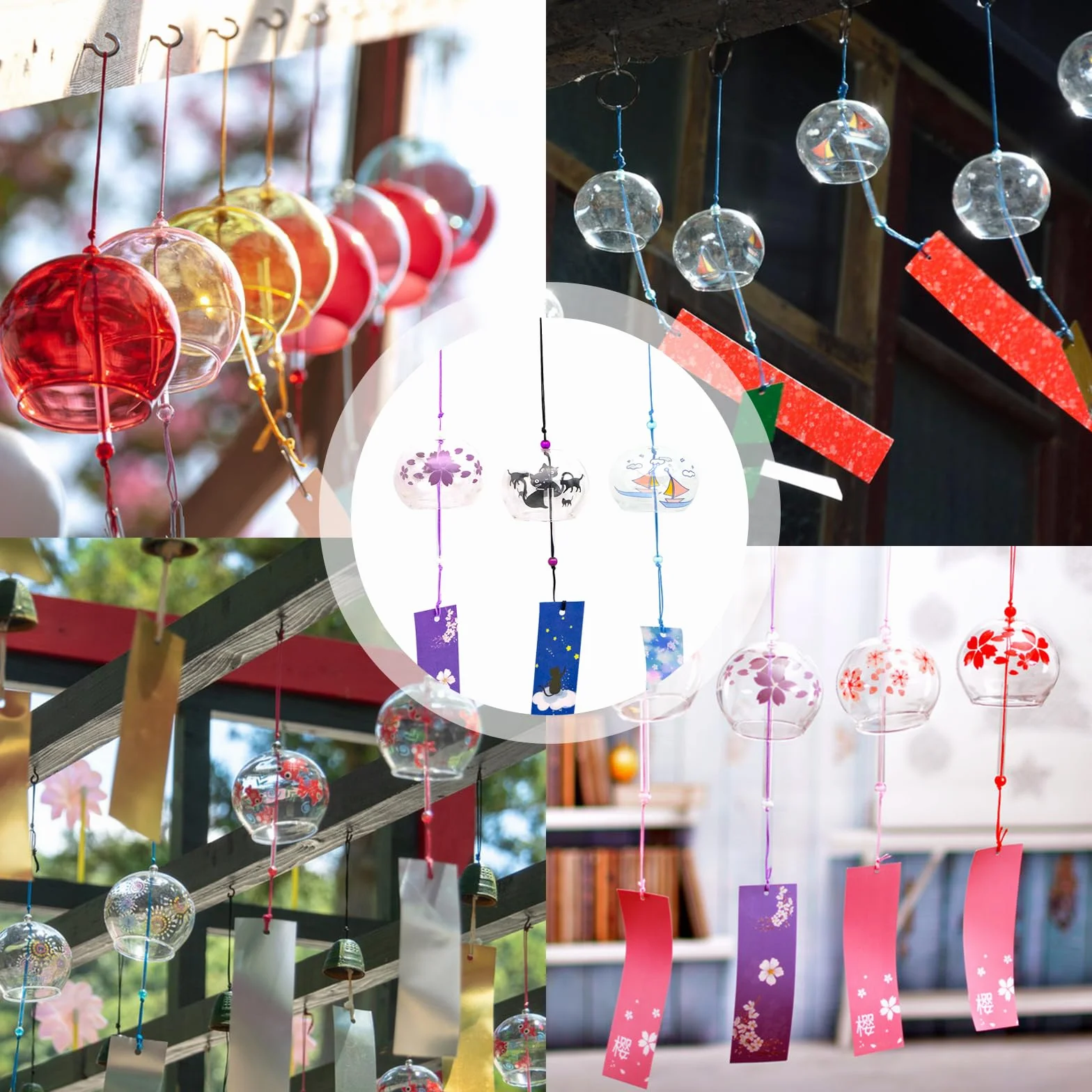 Carillón de Viento Japonés Cristal 3 Piezas Campanas Hechas a Mano para Jardín