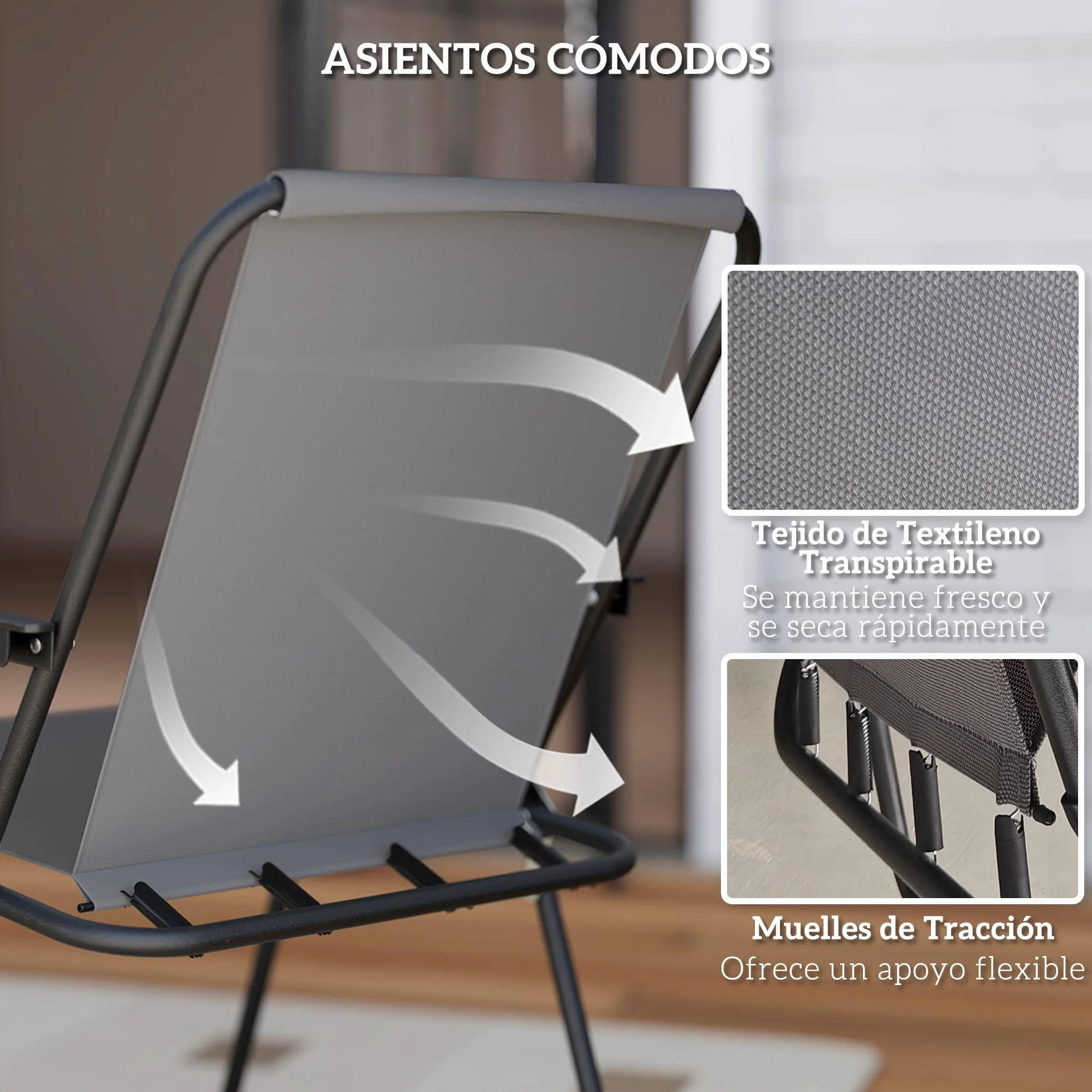 Outsunny Conjunto de Mesa y Sillas Jardín de 6 Piezas Muebles de Jardín Exterior con 4 Sillas Plegables Mesa de Vidrio y Sombrilla para Terraza Patio Gris