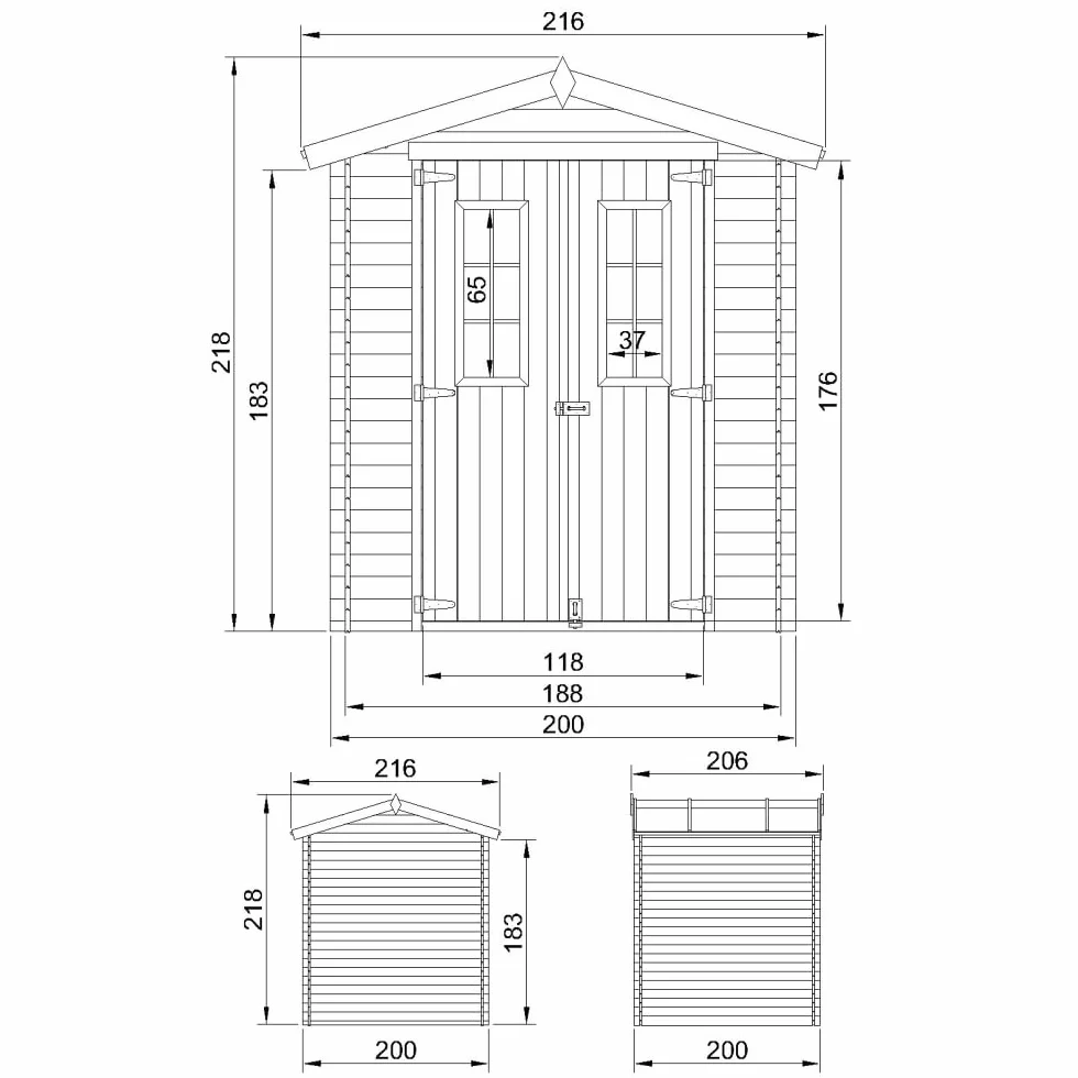 Cobertizo de Madera TRATADO TIMBELA M343C+M343G 218x206x216 cm 3,53 m² Techo Impermeable Ventanas