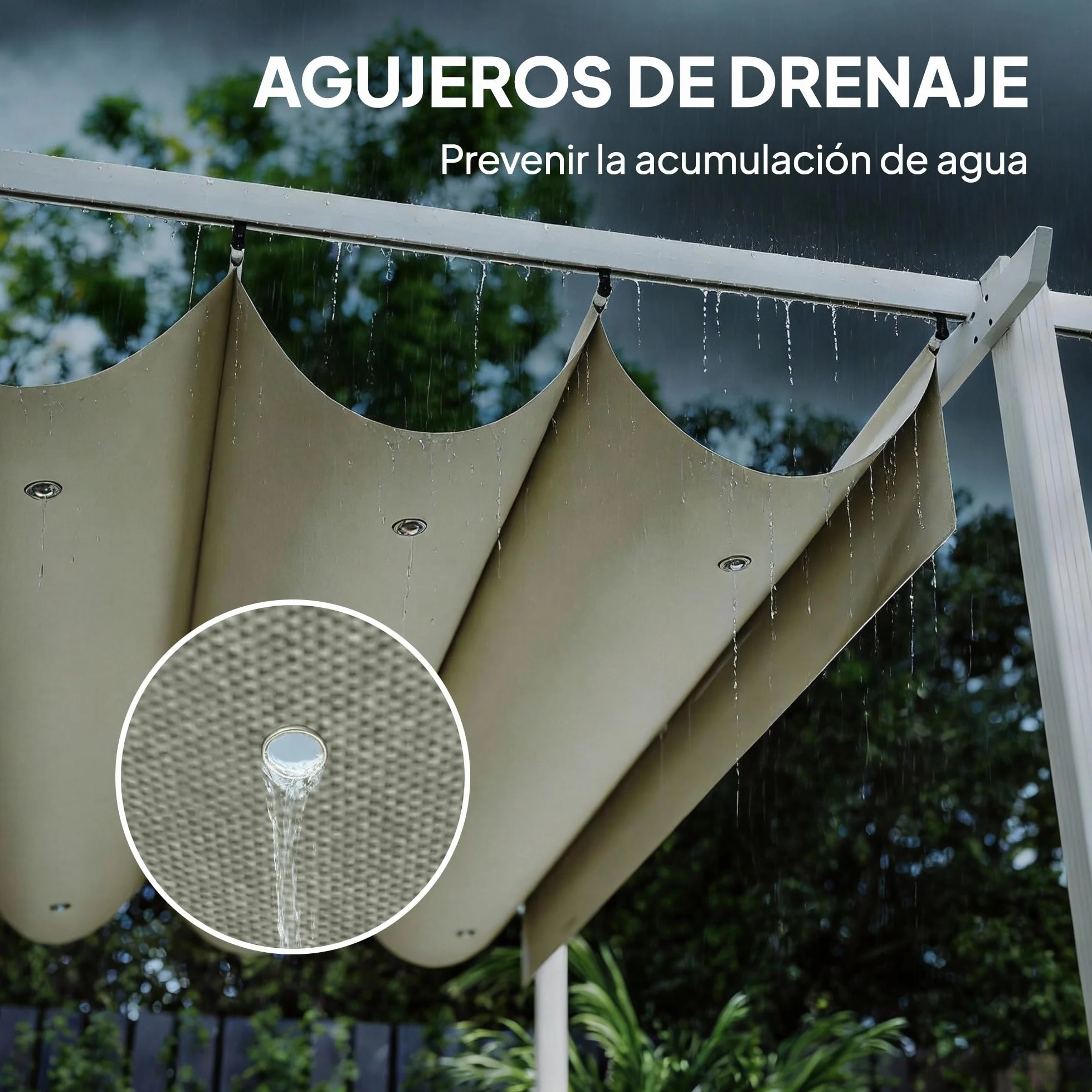 Outsunny Pérgola de Jardín 4x3 m Techo Retráctil UPF30+ Estructura Metálica Beige