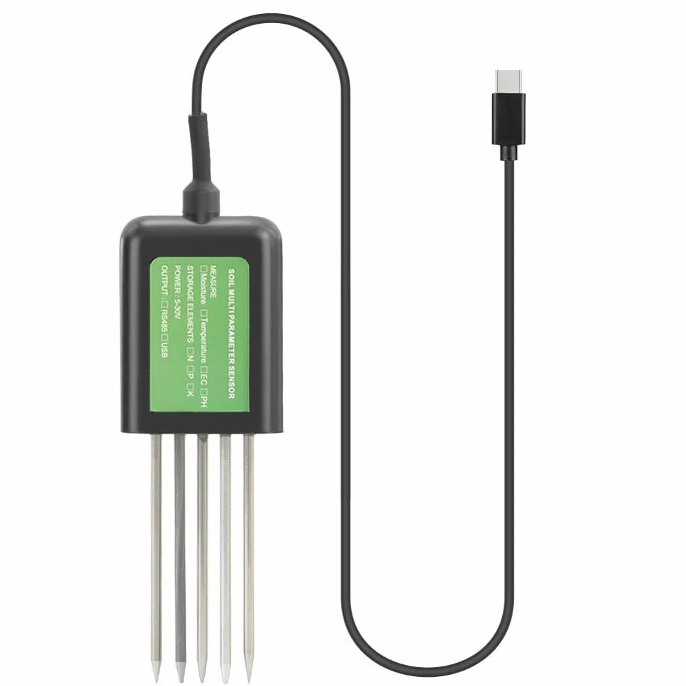 Digital USB Sensor de Prueba de Suelo 7 en 1 Temperatura de Humedad Medidor de pH NPK para Android App Sonda Impermeable Compatible para investigación agrícola de jardín