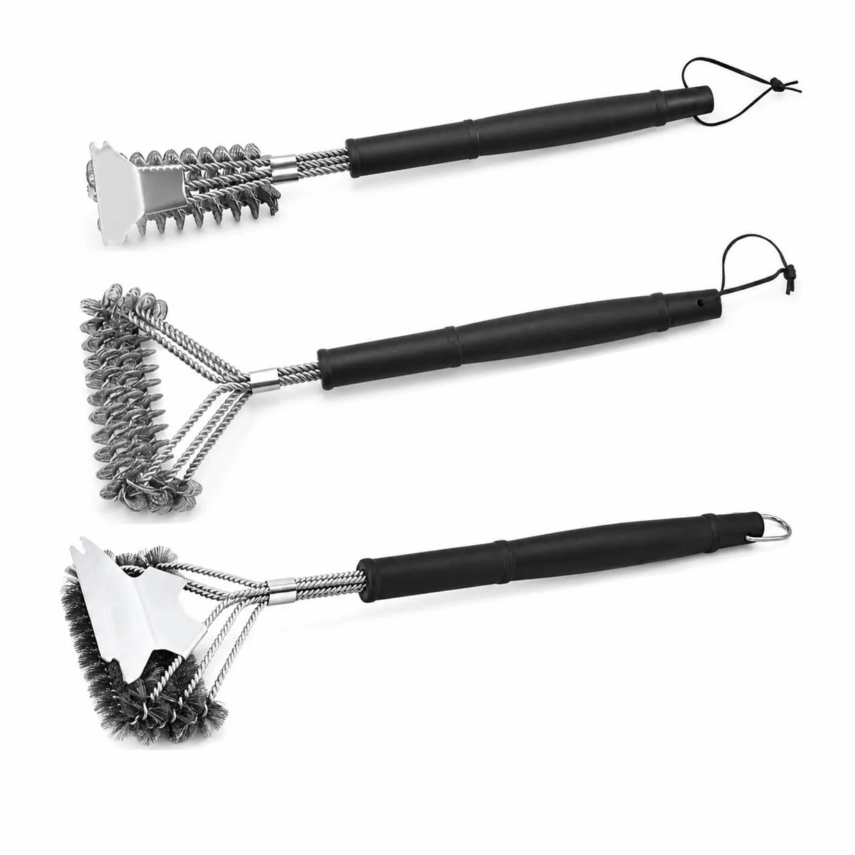 3PCS Cepillo Barbacoa Limpieza para Royal Gourmet Gas Grill and Pizza Oven | 17.3"Cepillo de 3 Cabezales en Espiral con Raspador 16.4"Cepillo con Espirales Superpuestas 17.5"Cepillo 3 Filas con Raspador