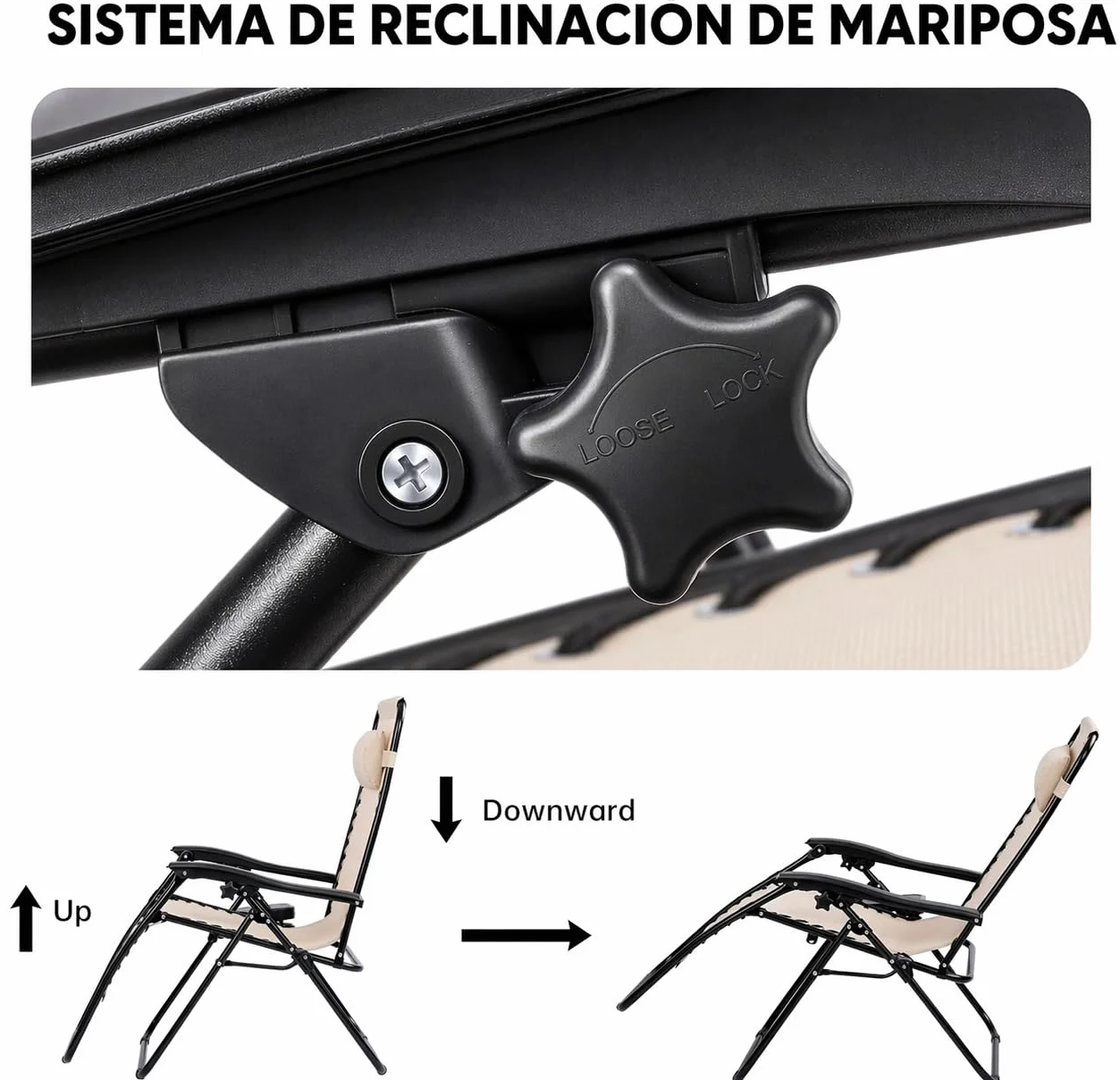 Pack 2 Tumbonas Plegables Reclinables Exterior Gravedad Zero Acero Ligero Portavasos Beige