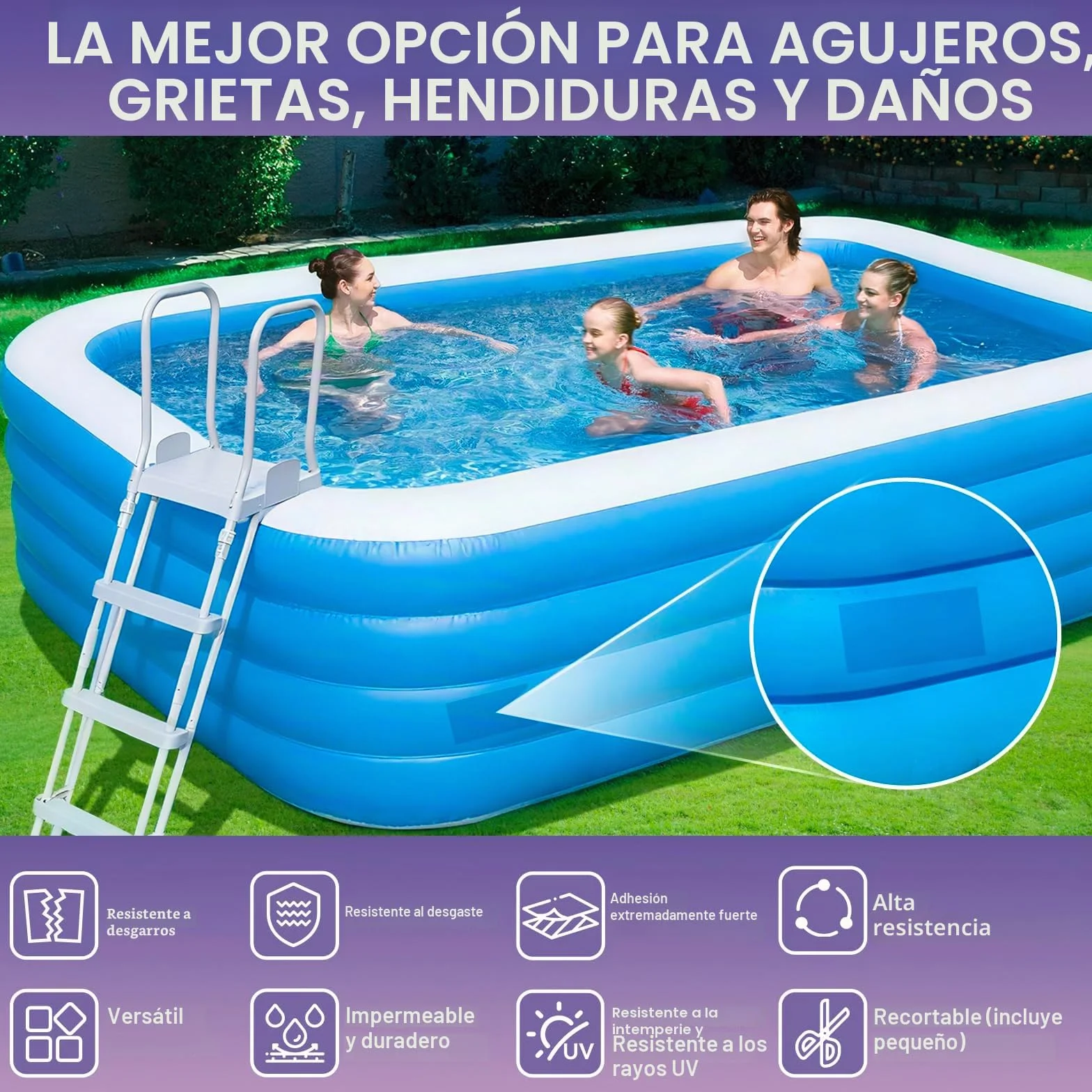 Kit de Parches para Piscina Impermeable 10 cm x 300 cm, Cinta Autoadhesiva Transparente para Reparar Pinchazos en Colchones Hinchables y Liner