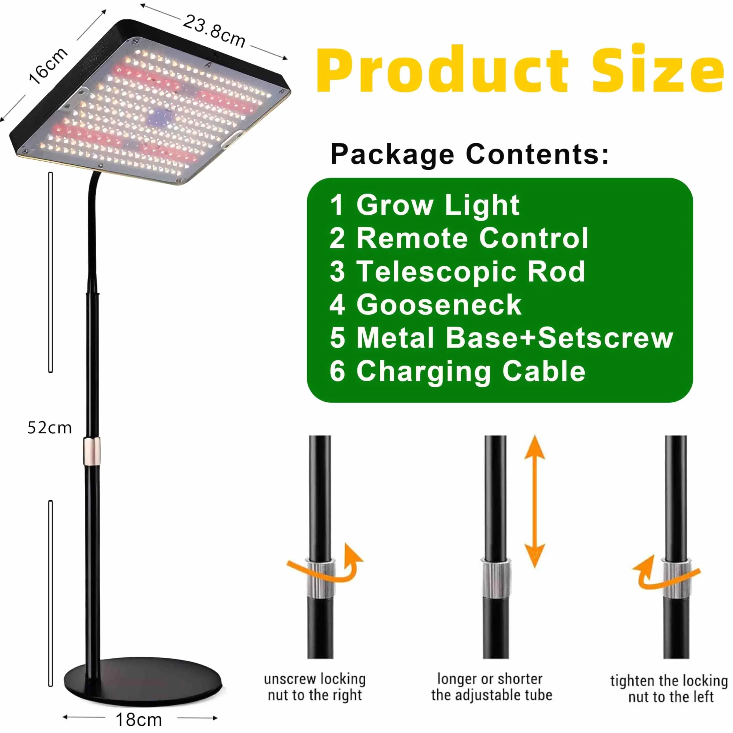 Lámpara LED Cultivo de Espectro Completo, 3 Modos Regulable 10 Niveles, Temporizador 4/8/12H para Plantas Interior