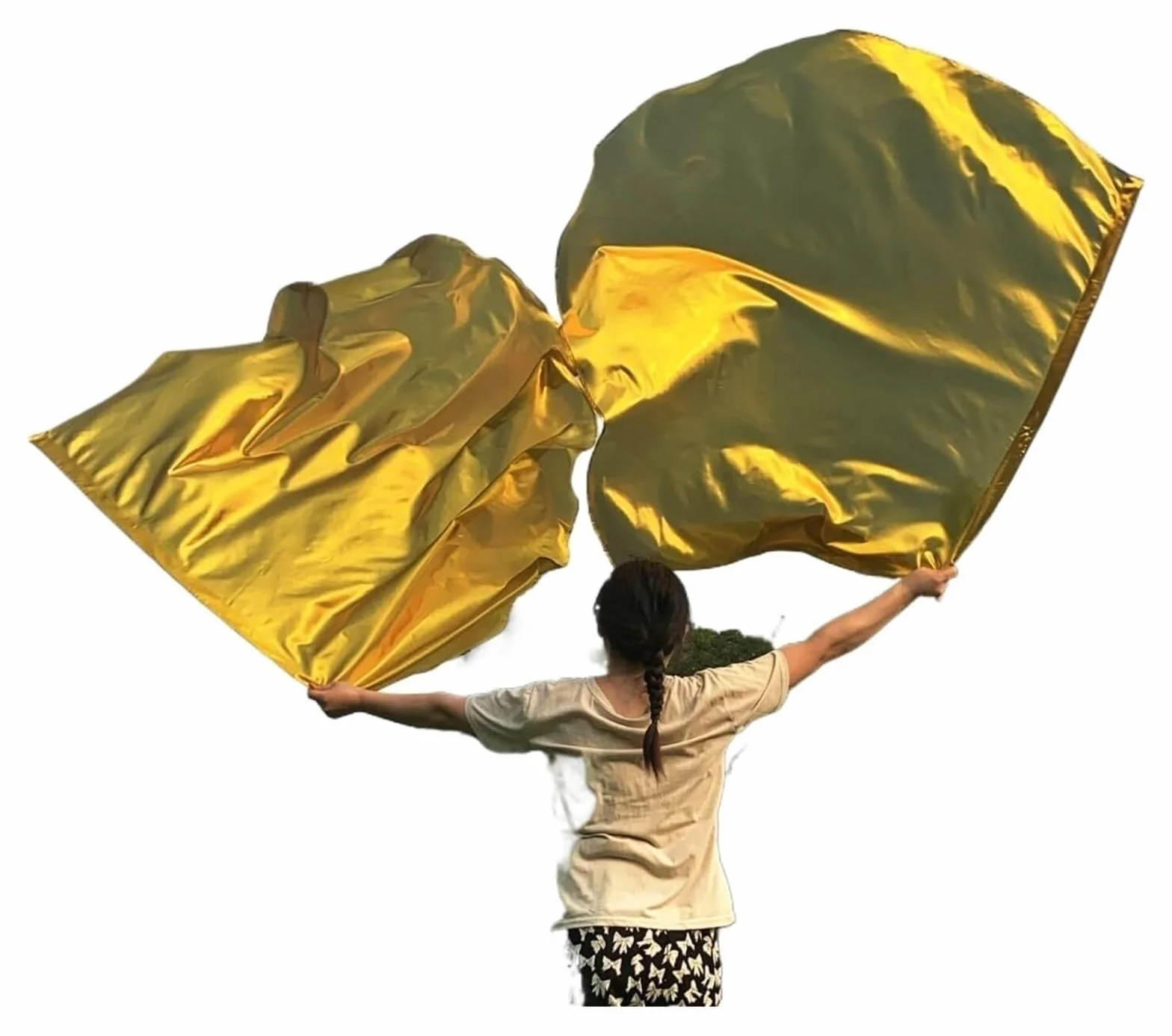 Banderas de adoración de danza 99% poliéster | Semicírculo de banderas de adoración de danza multicolor de 55 pulgadas con varilla plegable(Gold)