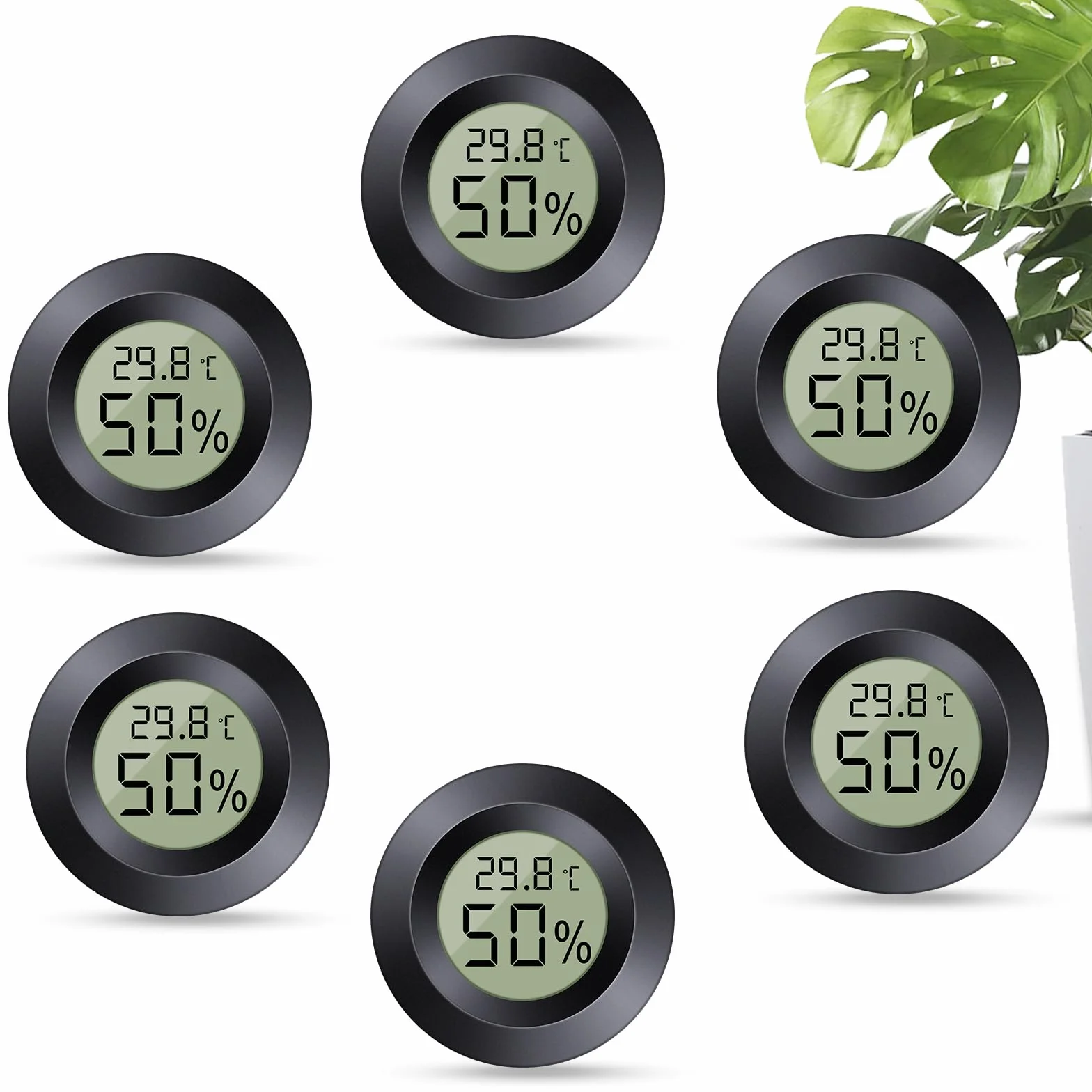 Mini Termómetro Higrómetro Digital ℃/℉ Ajustable Interior Negro 6pcs