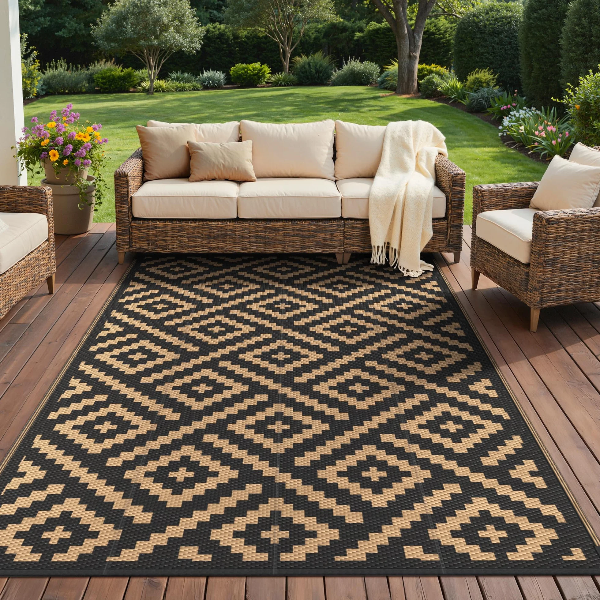 GENIMO Alfombra Exterior Terraza Impermeable Reversible Plástico 180 x 275 cm
