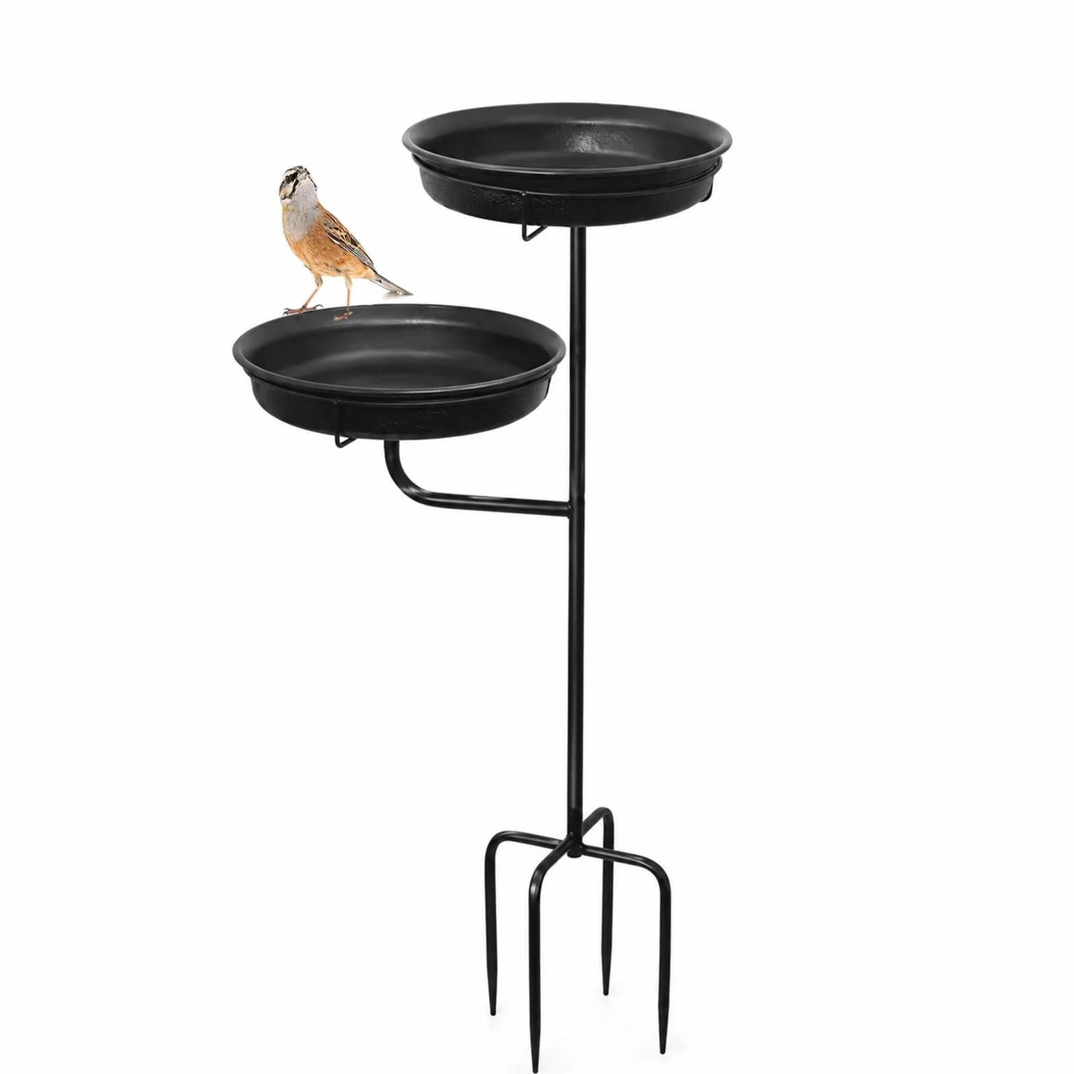 Bebedero Pájaros de Exterior Vintage Independiente, Comedero Pájaros con Base de 4 Estacas Metálicas, para Jardín, Terraza, Patio y Césped (Negro)