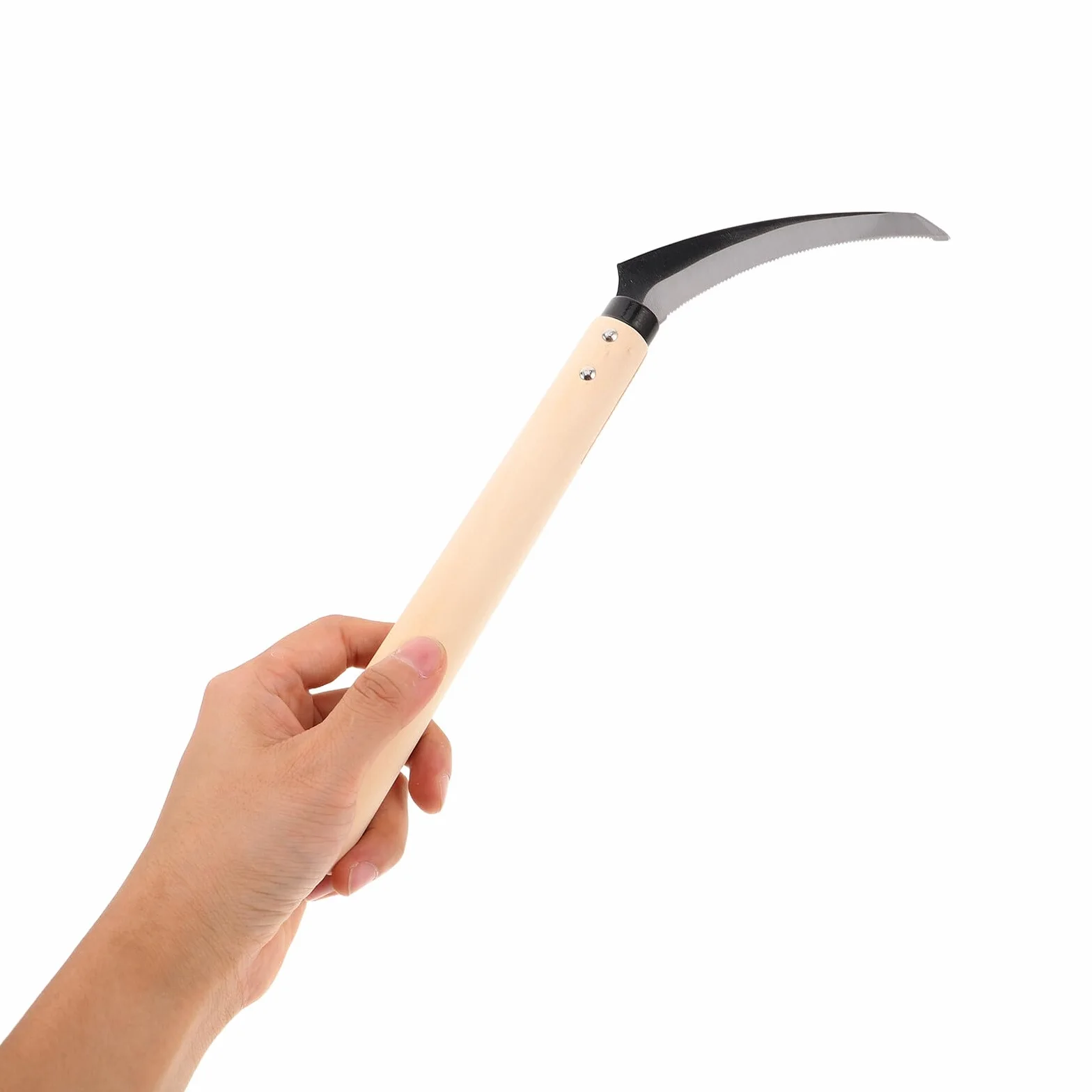 TOYANDONA Hoz Dentada de Acero con Mango de Madera para Corte de Césped y Maleza Herramienta Multifuncional para Jardinería Pesca y Deshierbe Tamaño Mediano Corte Preciso y Resistente