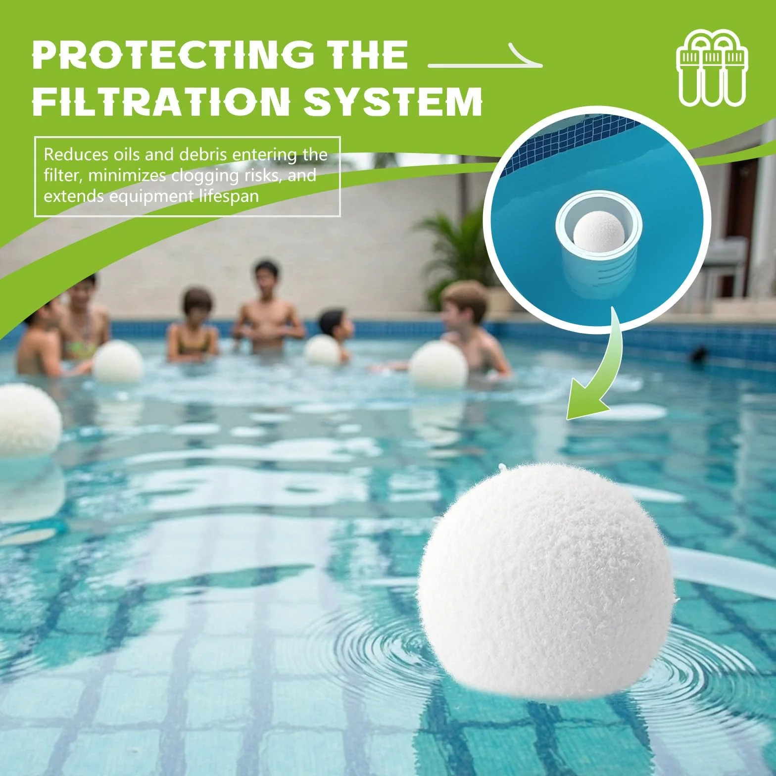 EKKONG Bolas Eliminadoras de Escoria 7.5 cm Absorbente de Grasa Piscina Reutilizables (12PCS)