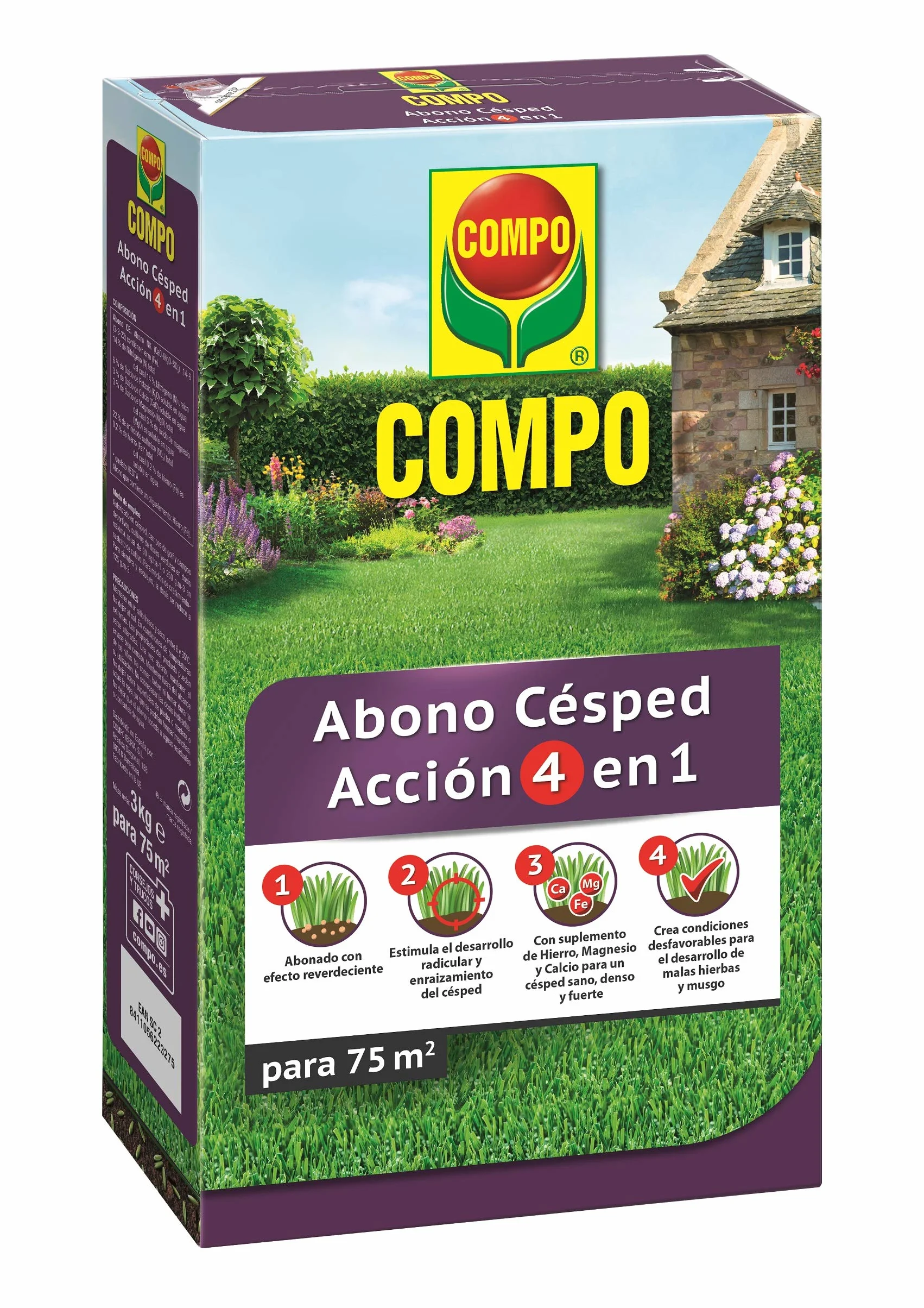 COMPO Abono de césped Acción 4 en 1, 3 kg para 75 m²