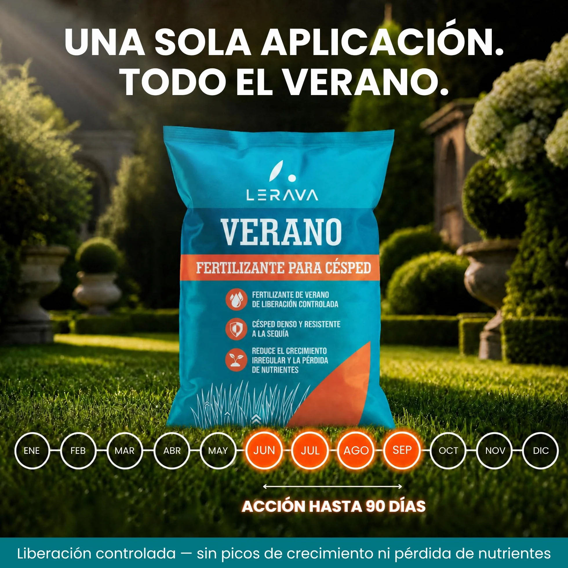 LERAVA® Abono para césped verano 70m² Fertilizante granulado liberación lenta