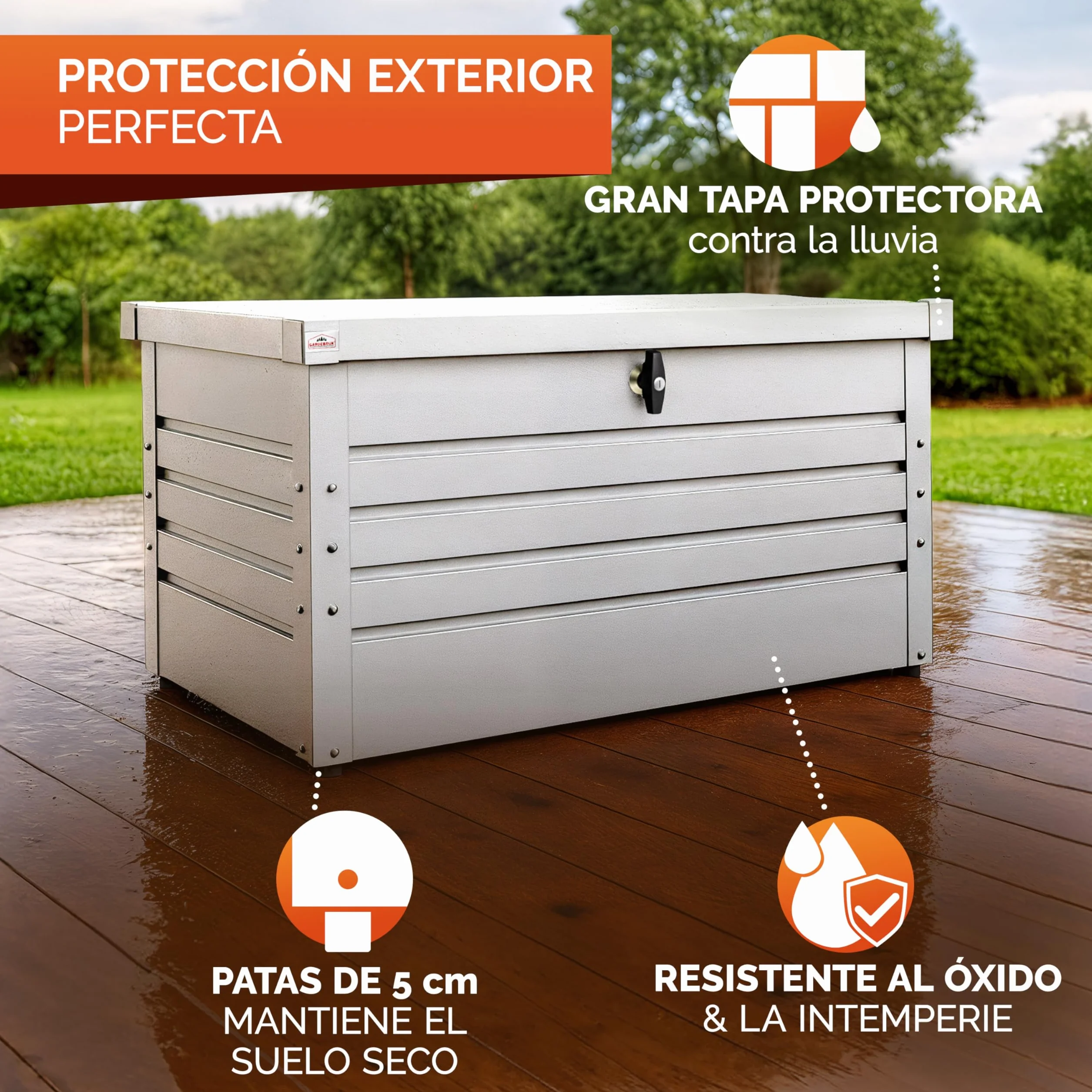 Gardebruk Baúl Metálico 120x62x63cm 385L Blanco Cajón de Jardín Arcón de Acero