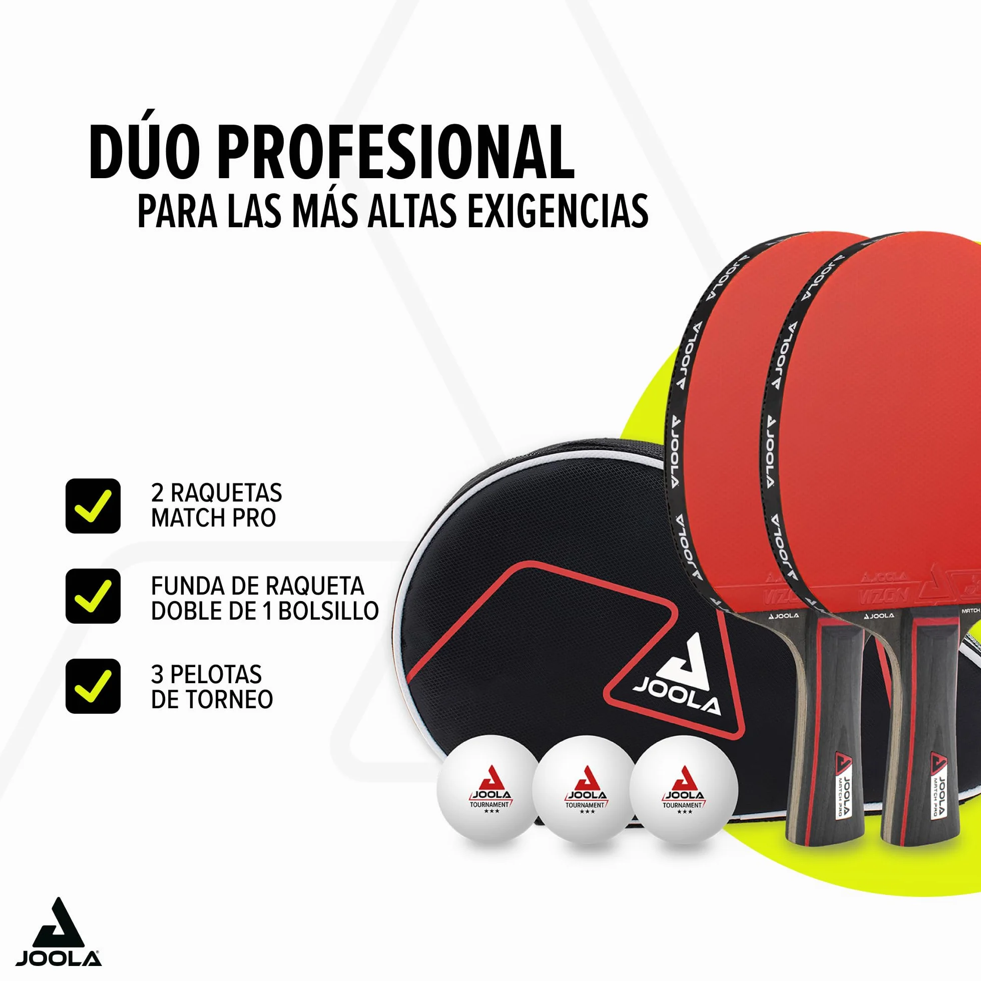 JOOLA Set Duo Pro 2 Raquetas 3 Pelotas Ping Pong Funda Protectora Rojo Negro 6 Piezas